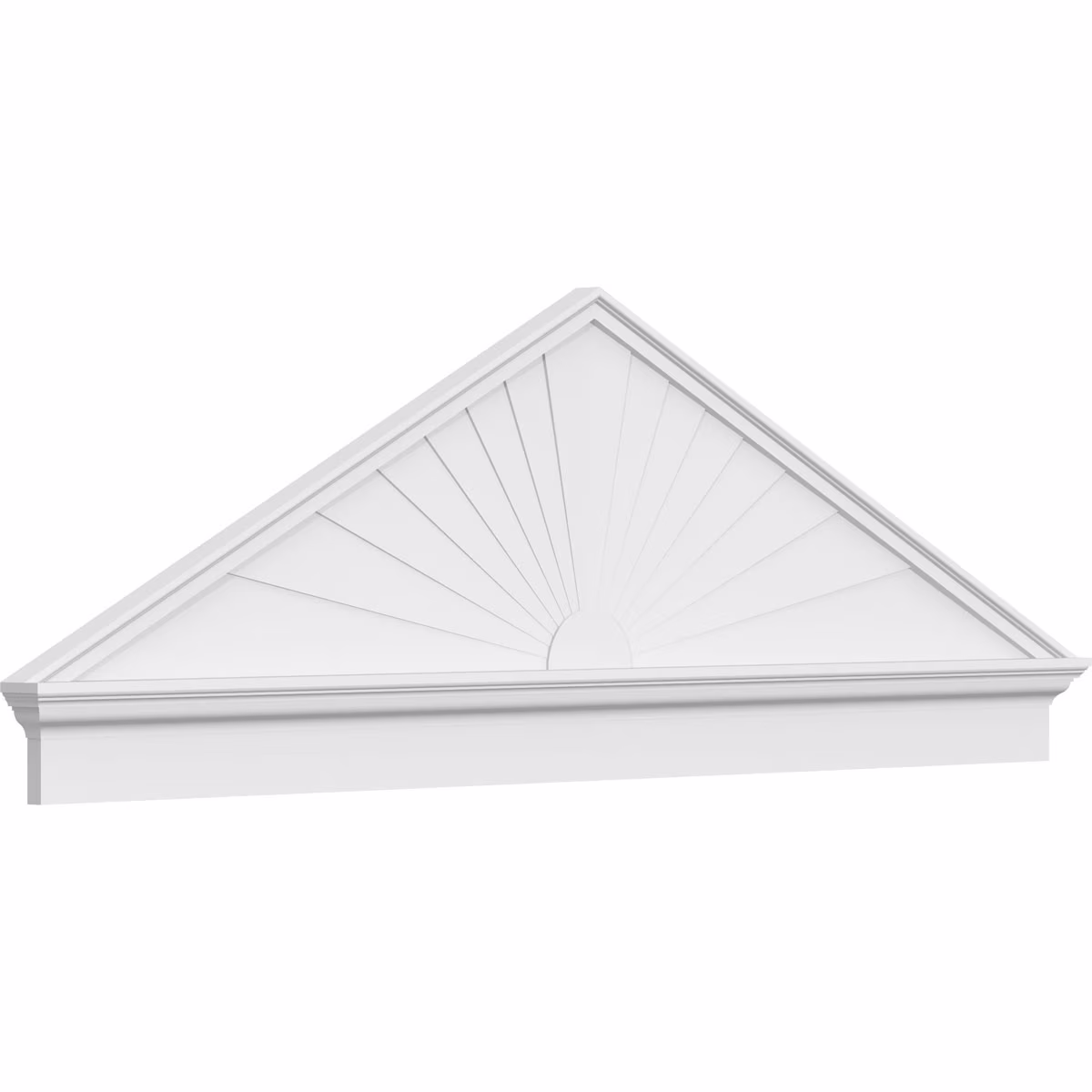 Ekena Millwork 52"W x 19-7/8"H x 2-3/4"P (Pitch 6/12) Peaked Cap Sunburst Architectural Grade PVC Combination Pediment