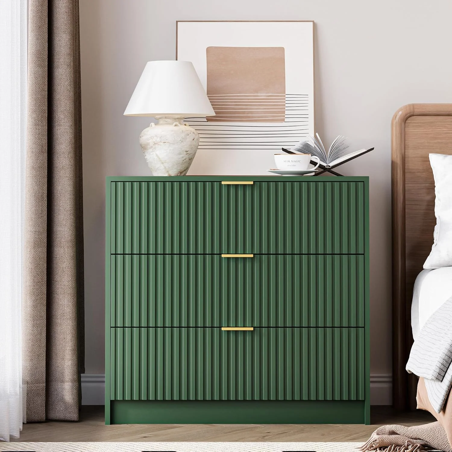 Furniway Black Dresser for Bedroom, 8 Drawer Double Dresser, Modern Chest of Drawers for Bedroom, Living Room, Entryway and Closet, 55" L x 15.7" D x 37.4" H