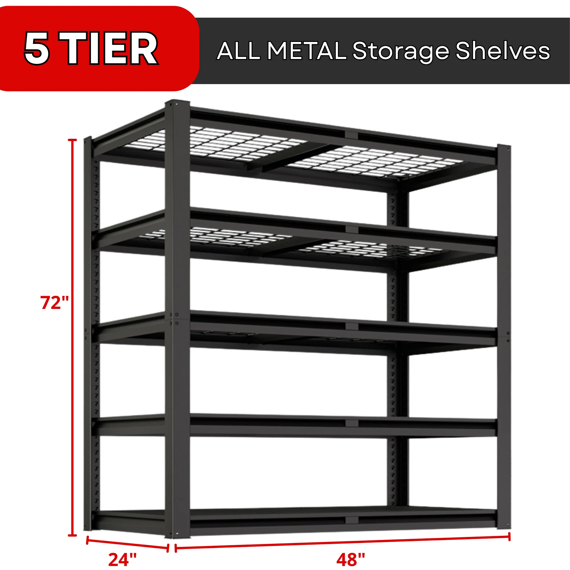 Prilinex 2500LBS Metal Storage Shelves Wire Shelving Unit Garage Storage Rack 47"W x 18"D x 72"H Heavy Duty Industrial Shelving