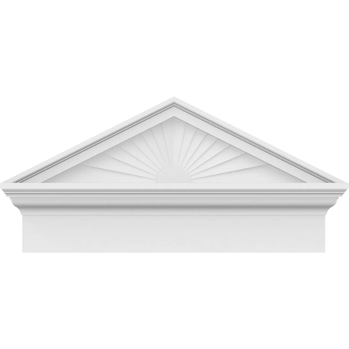Ekena Millwork 52"W x 19-7/8"H x 2-3/4"P (Pitch 6/12) Peaked Cap Sunburst Architectural Grade PVC Combination Pediment