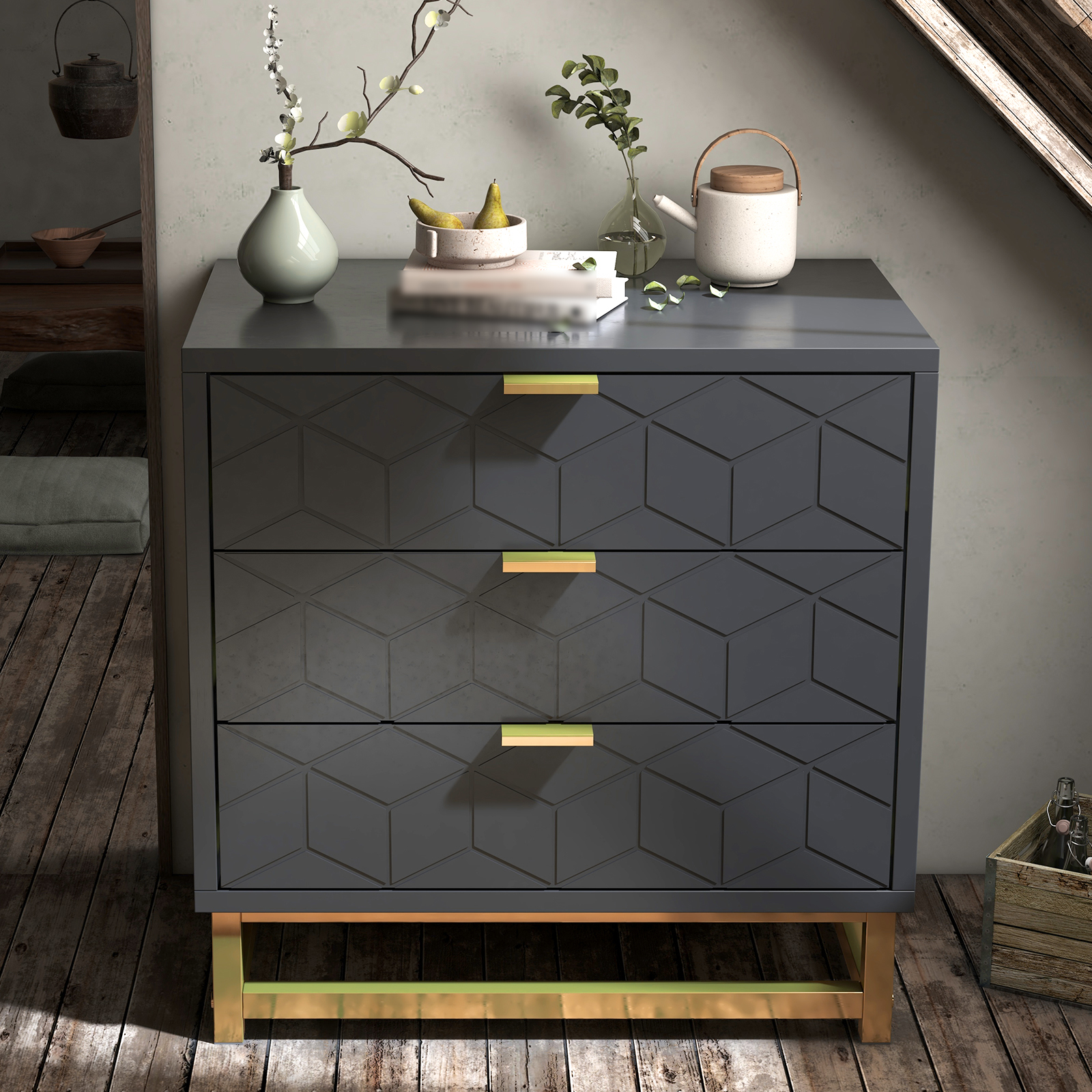 3 Drawer Dresser for Bedroom, Modern Chest of Drawers with 3 Drawers, Tall Nightstand with Metal Base and Metal Handles, Storage Cabinet for Bedroom, Hallway, 15.7"D x 23.6"W x 24.8"H