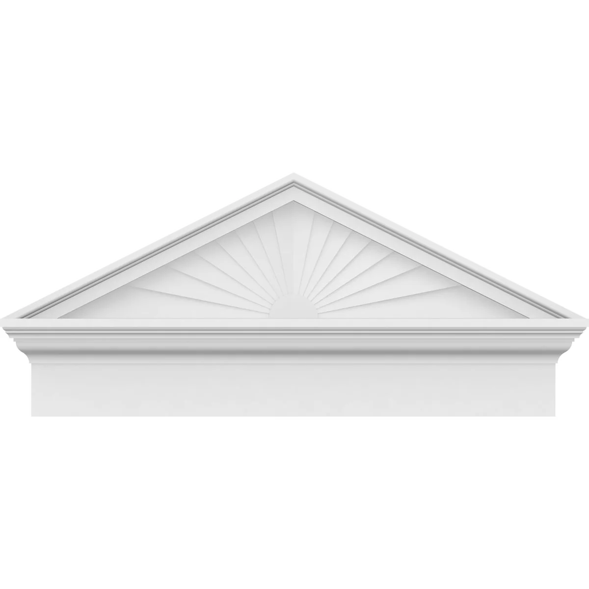 Ekena Millwork 52"W x 19-7/8"H x 2-3/4"P (Pitch 6/12) Peaked Cap Sunburst Architectural Grade PVC Combination Pediment