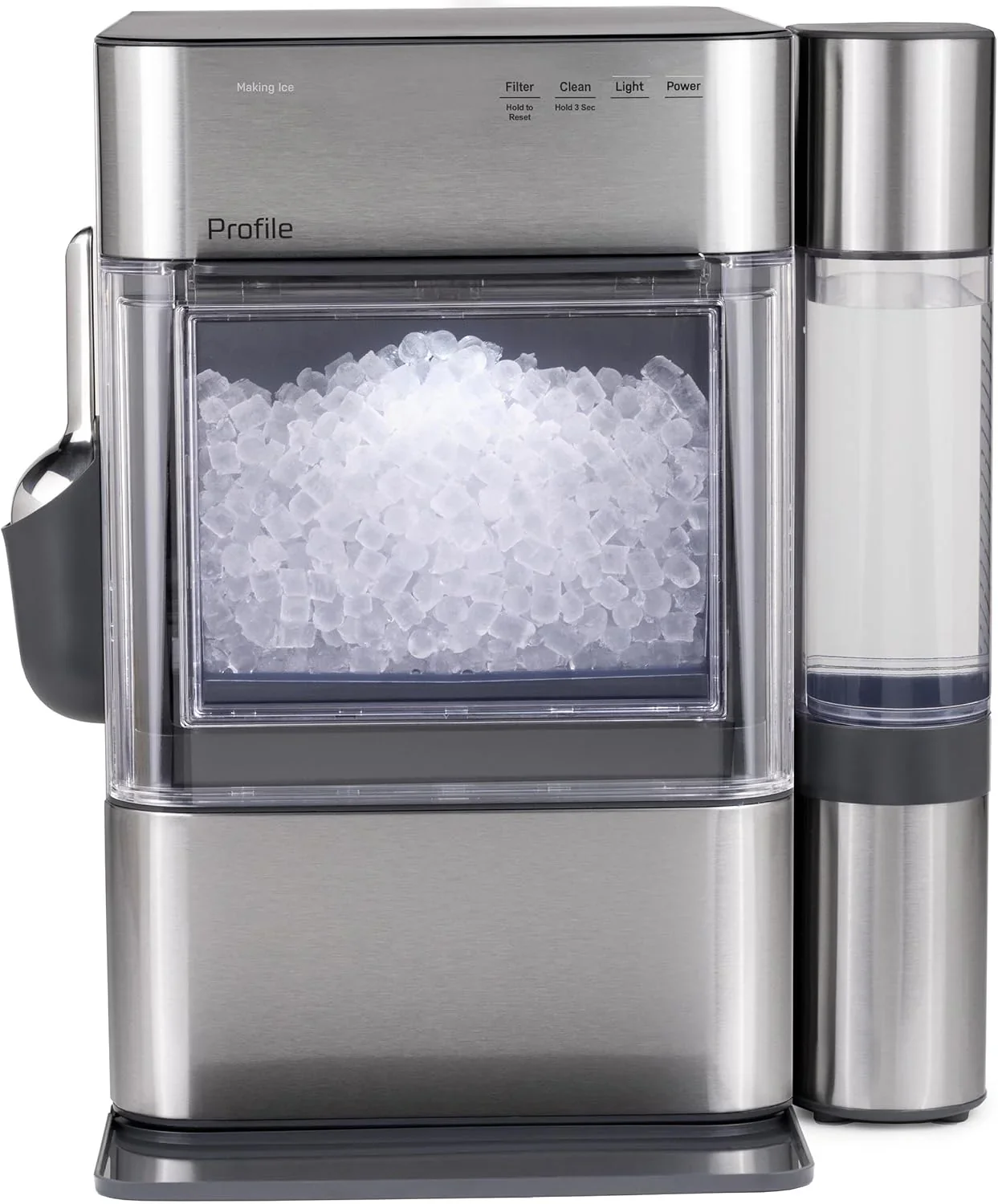 GE Profile Opal 2.0 Ultra Nugget Ice Maker with Side Tank and Scale Inhibiting Filter, Scoop Included, 38 lbs in 24 Hours, Pellet Ice Machine with WiFi & Smart Connected, Stainless Steel