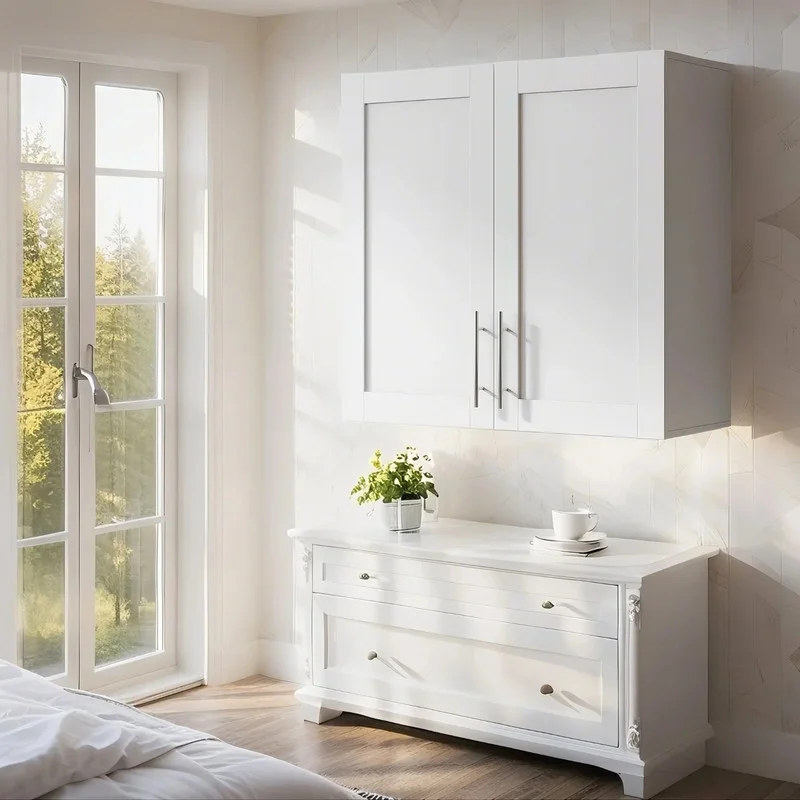 EBQOSK Wall Mounted Bathroom Cabinet, 31.5"D x 11.81"W x 37.8"H Vanity Mirror Cabinet with Facial Tissues Slot and Multifunctional Storage Area, Storage Cabinets for Laundry Bathroom White Style 2