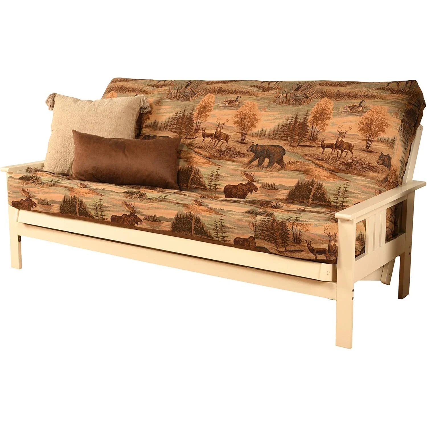Homestock African Artifacts Full Size Futon Frame Set with Mattress, Easily Converts to Bed, Versatile Design Futon Frame for All Spaces, 33"H x 79"L x 37"D-Color:Linen Charcoal,Size:Barbados