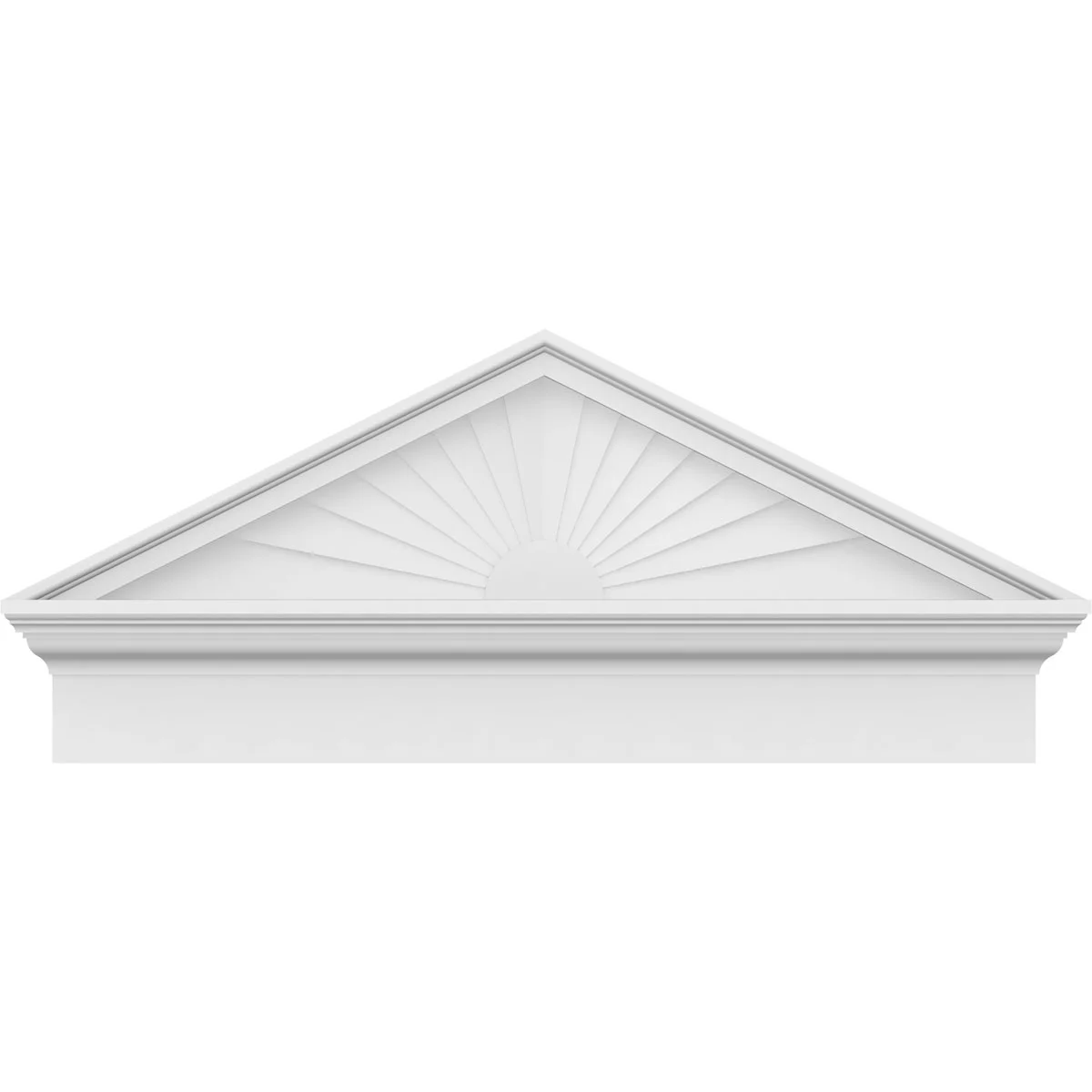 Ekena Millwork 52"W x 19-7/8"H x 2-3/4"P (Pitch 6/12) Peaked Cap Sunburst Architectural Grade PVC Combination Pediment