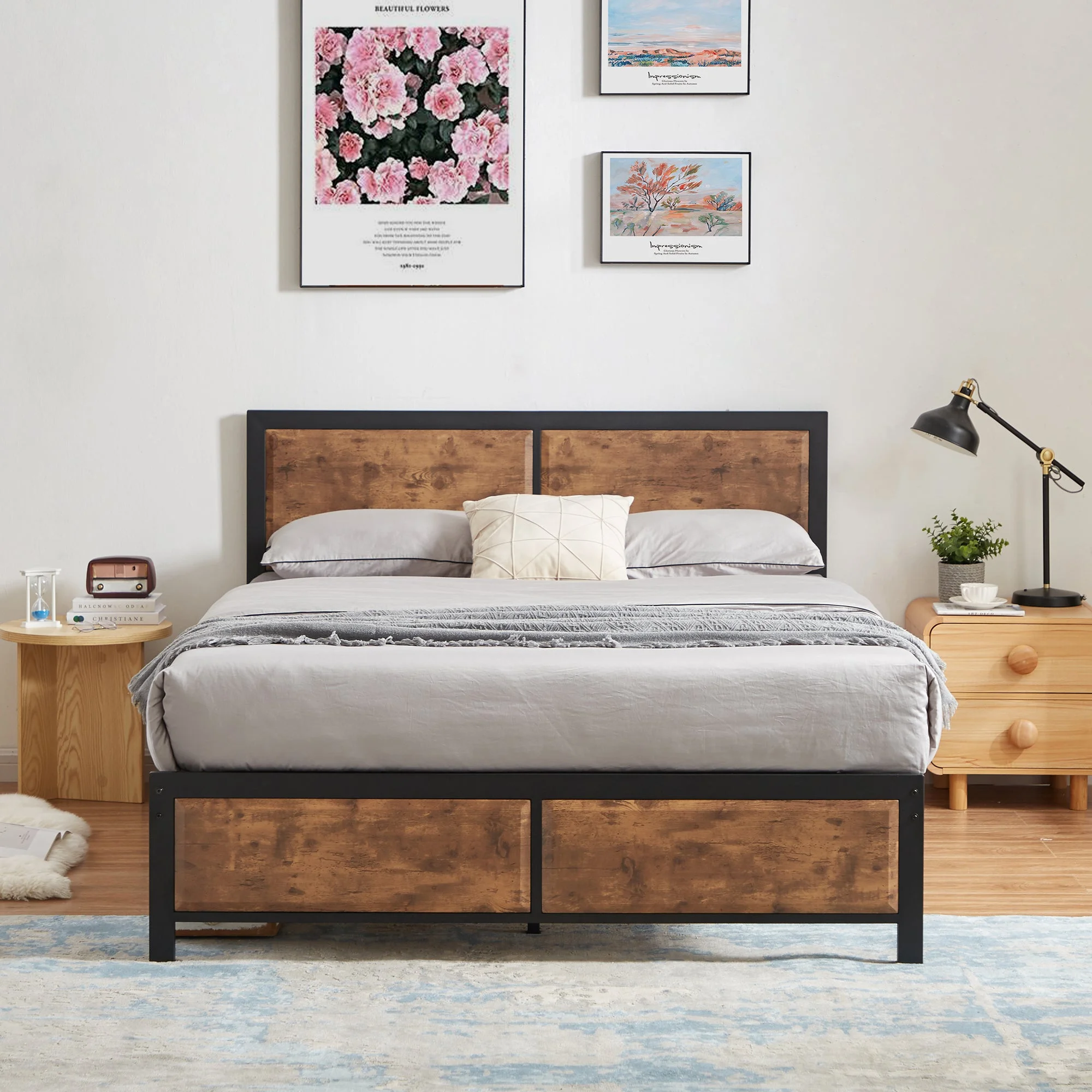 VECELO 3 - Piece Bedroom Set with Twin Size Bed Frame and 1 - Drawer Black Nightstands