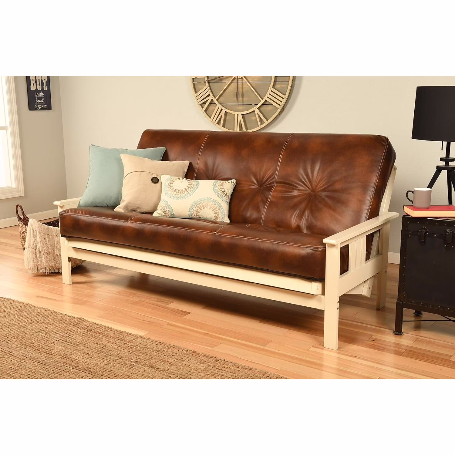 Homestock African Artifacts Full Size Futon Frame Set with Mattress, Easily Converts to Bed, Versatile Design Futon Frame for All Spaces, 33"H x 79"L x 37"D-Color:Linen Charcoal,Size:Barbados