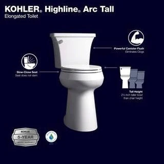 KOHLER Highline Arc Extra Tall 2-Piece Elongated Toilet, White, 1.28 GPF - 78305-0