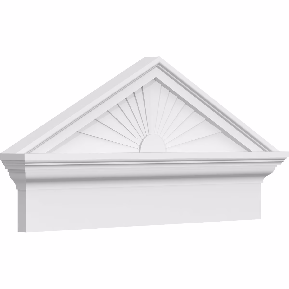 Ekena Millwork 52"W x 19-7/8"H x 2-3/4"P (Pitch 6/12) Peaked Cap Sunburst Architectural Grade PVC Combination Pediment