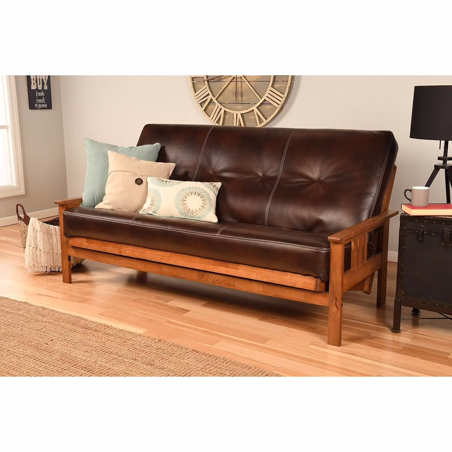 Homestock African Artifacts Full Size Futon Frame Set with Mattress, Easily Converts to Bed, Versatile Design Futon Frame for All Spaces, 33"H x 79"L x 37"D-Color:Linen Charcoal,Size:Barbados