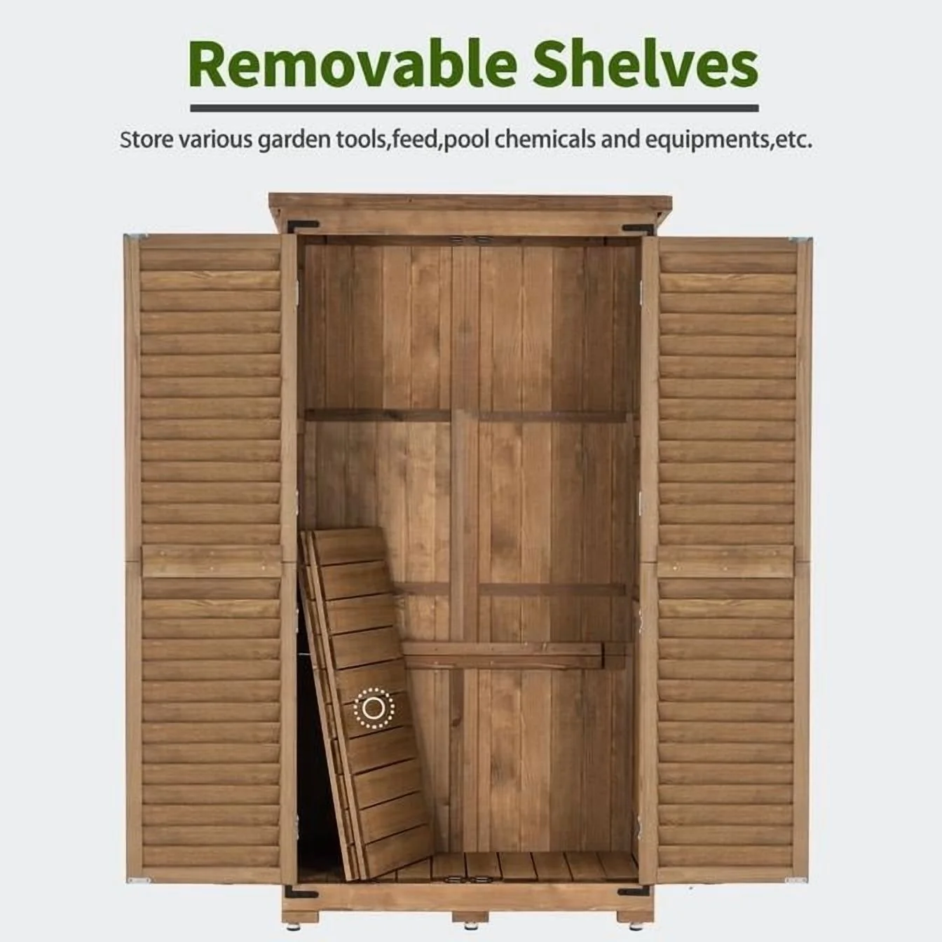 Mcombo 63 inch Tall Outdoor Storage Tool Cabinet Shed with Lock for Yard (34.3" L x 18.3" W x 63" H), Wooden 0870 - N/A Natural