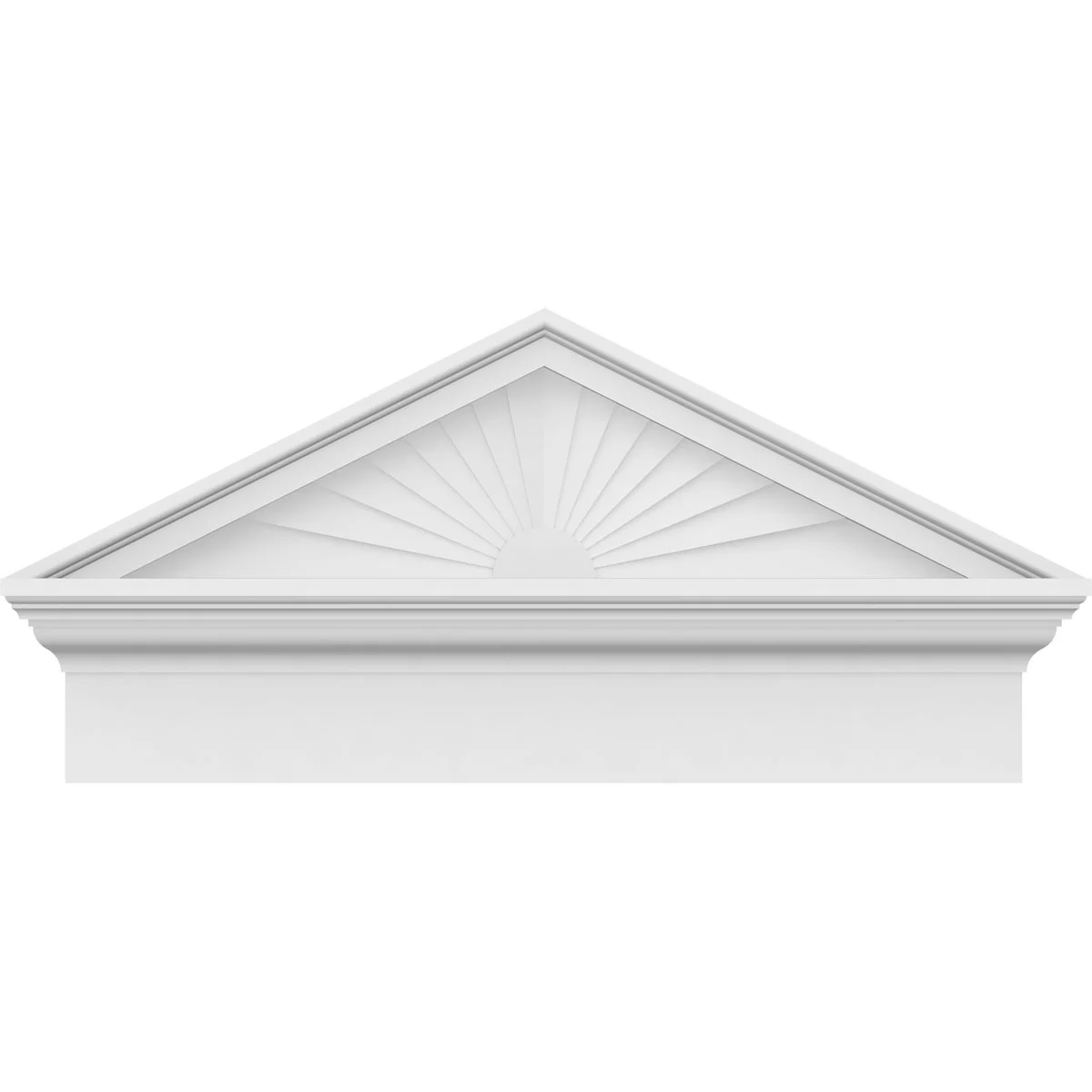 Ekena Millwork 52"W x 19-7/8"H x 2-3/4"P (Pitch 6/12) Peaked Cap Sunburst Architectural Grade PVC Combination Pediment
