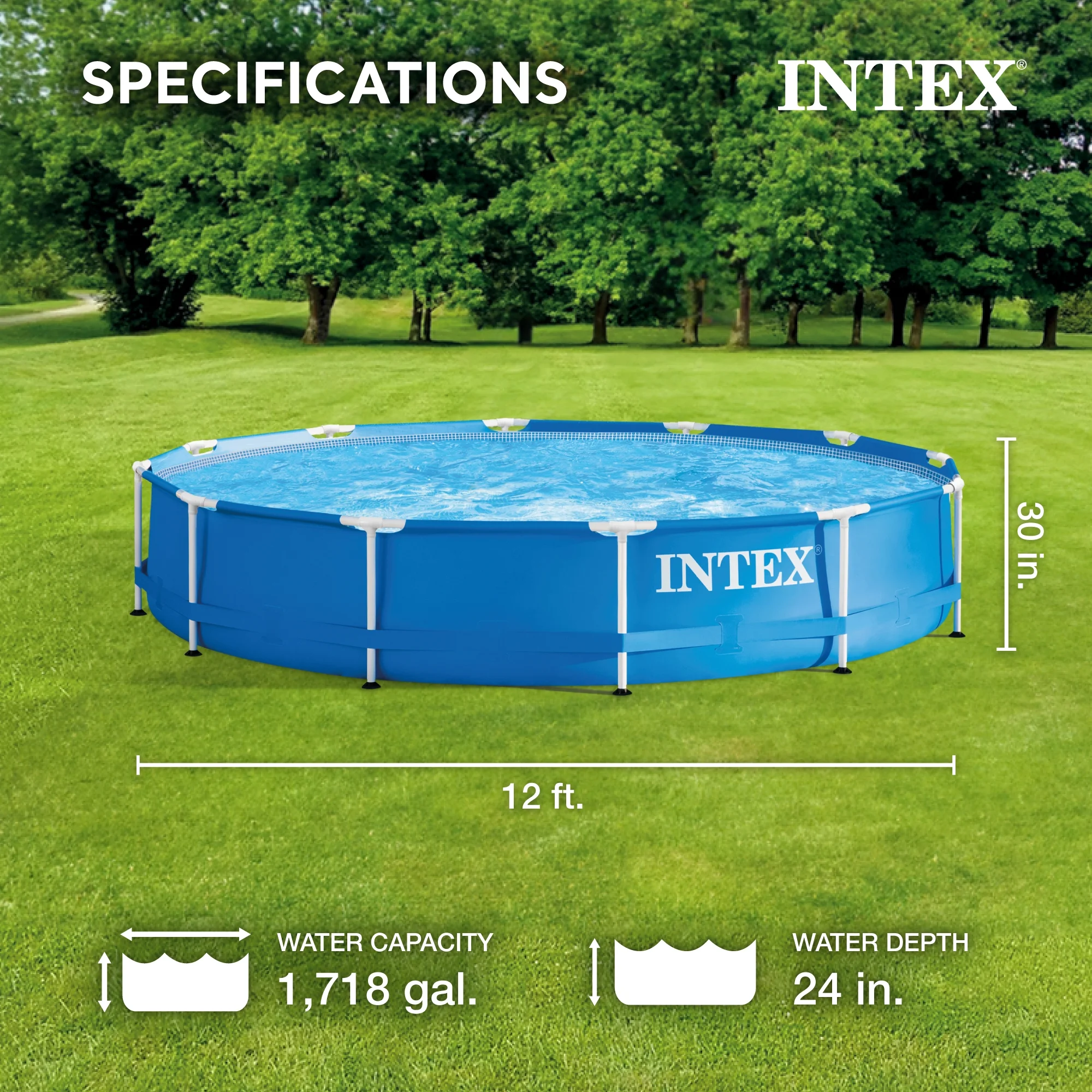 INTEX Metal Frame 12 x 30 Above Ground Swimming Pool with Filter Pump