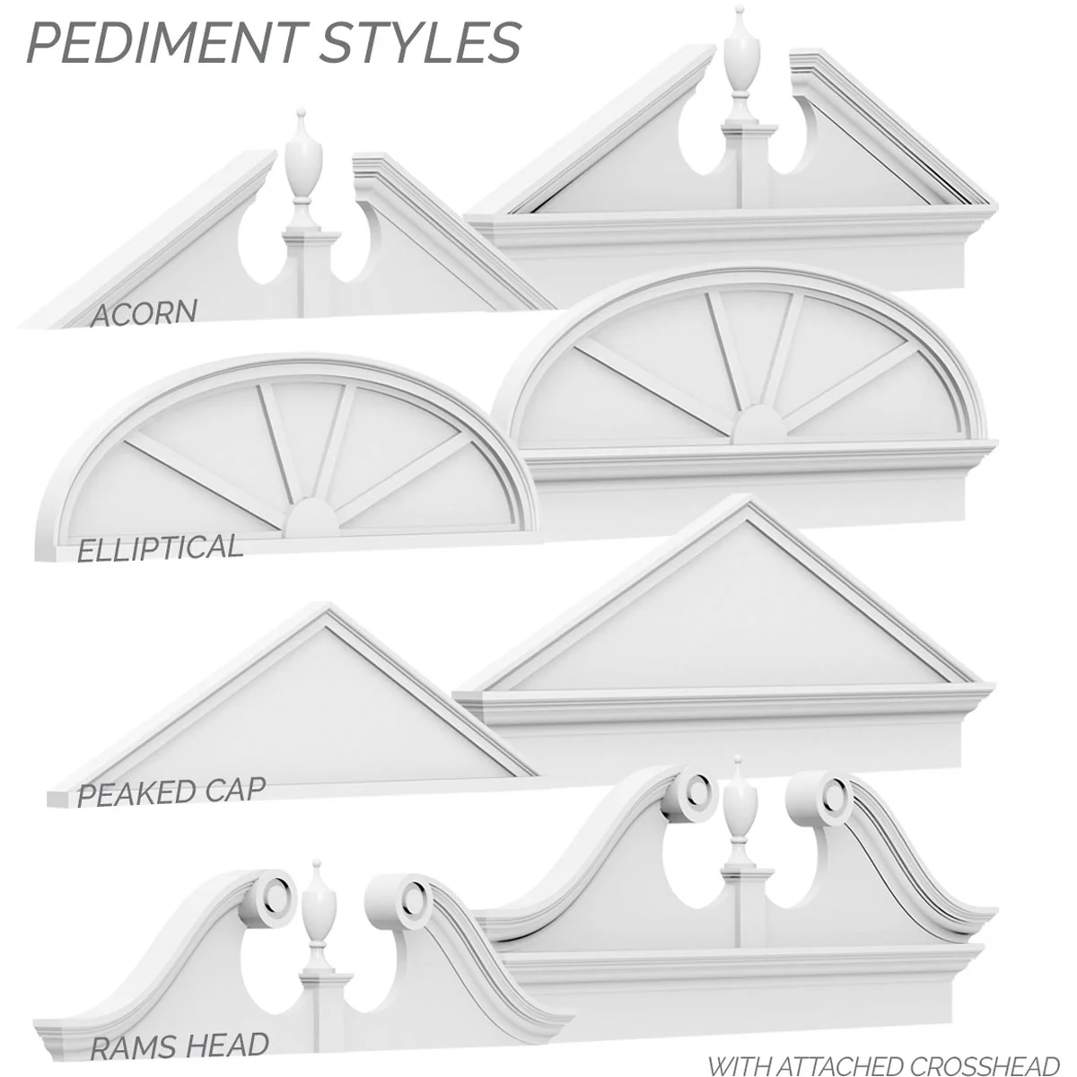 Ekena Millwork 52"W x 19-7/8"H x 2-3/4"P (Pitch 6/12) Peaked Cap Sunburst Architectural Grade PVC Combination Pediment