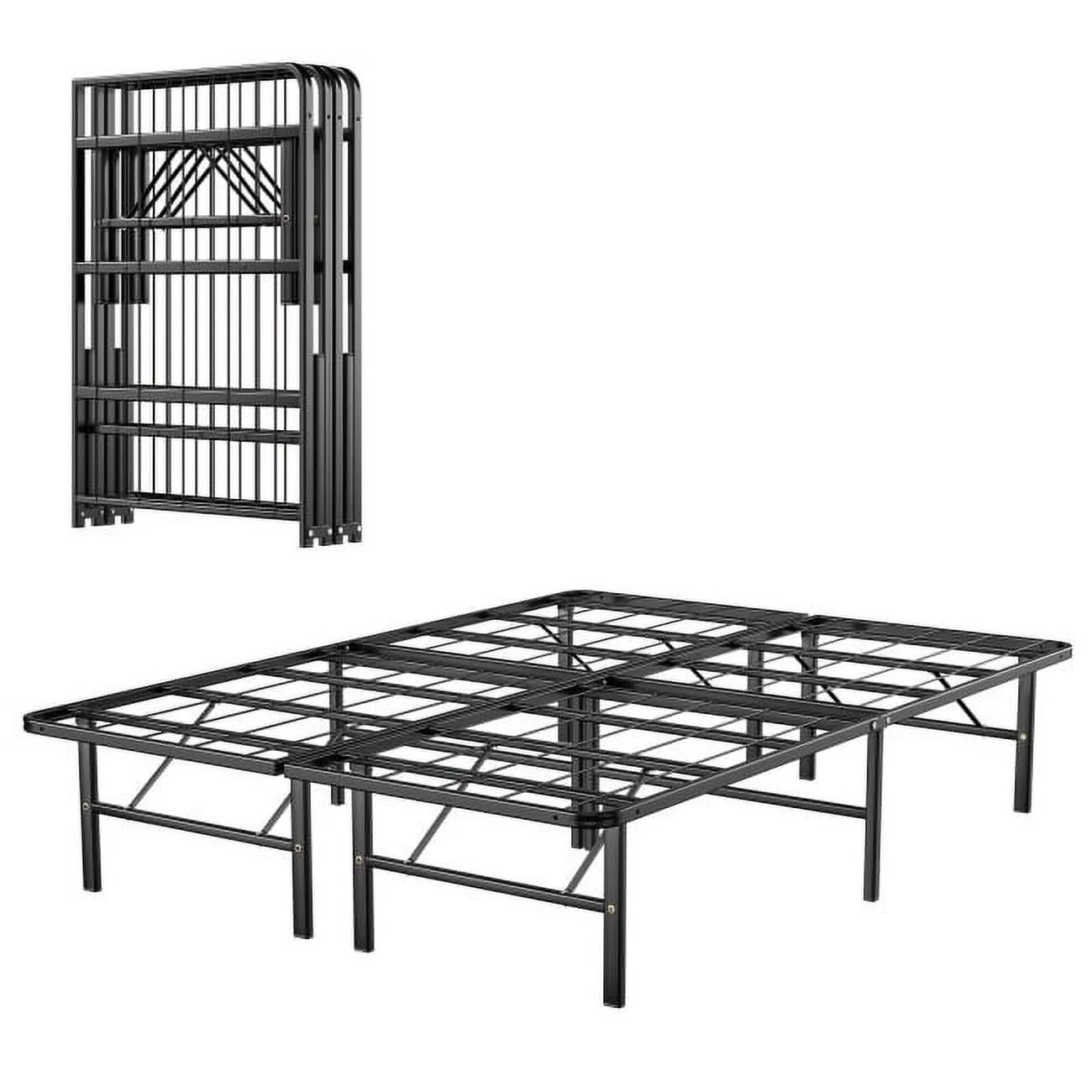 74″ x 53″ x 14″ Foldable Metal Platform Bed Frame, No Box Spring Needed Steel Slats Support, 14 Inches High Under Bed Storage, Tool-free Assembly, Full Size
