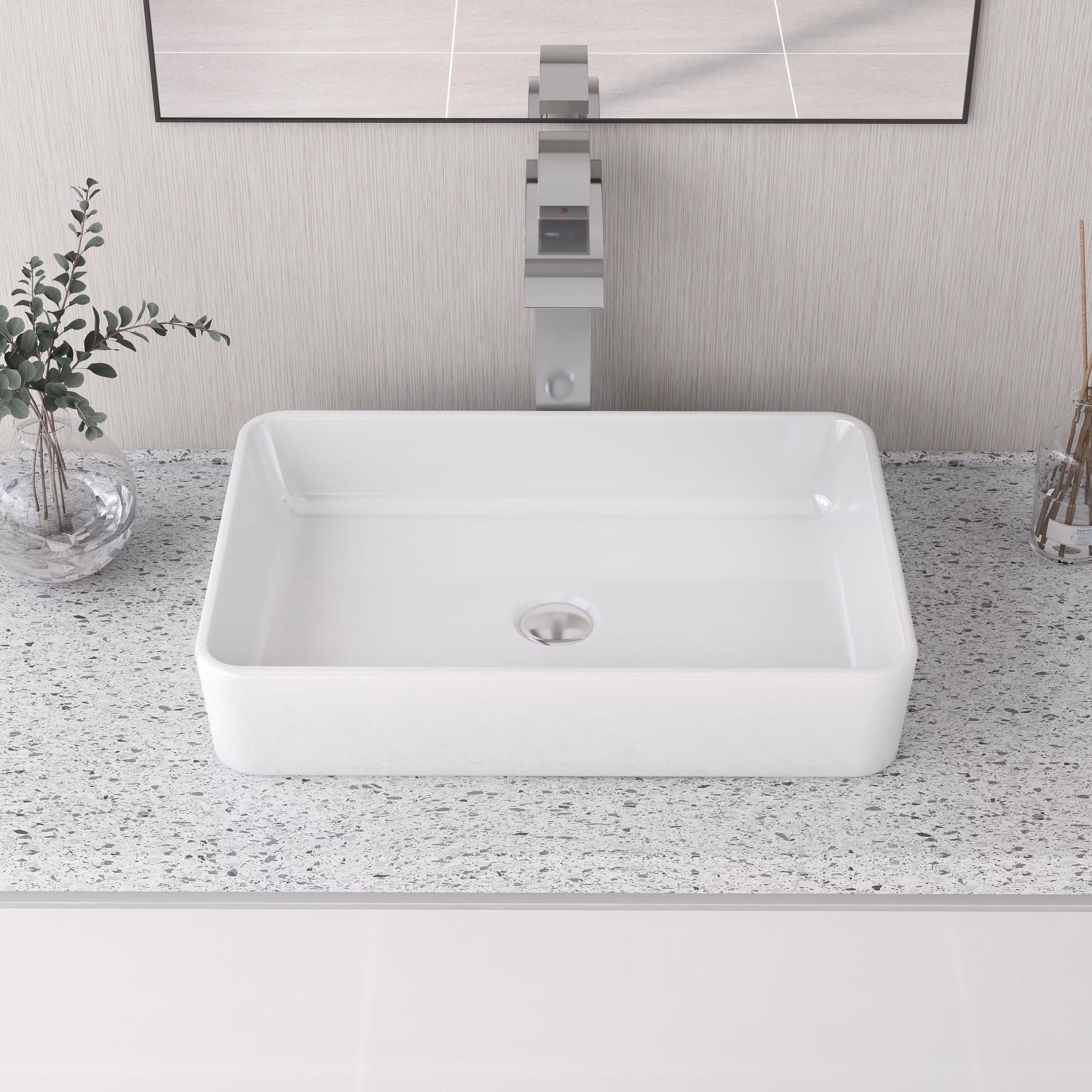 DeerValley DV-1V032 White Ceramic Rectangular Vessel Sink Above Counter White Bathroom Vanity Sink Bathroom Sink Art Basin (19.92” L x 14” W x 4.37” H)