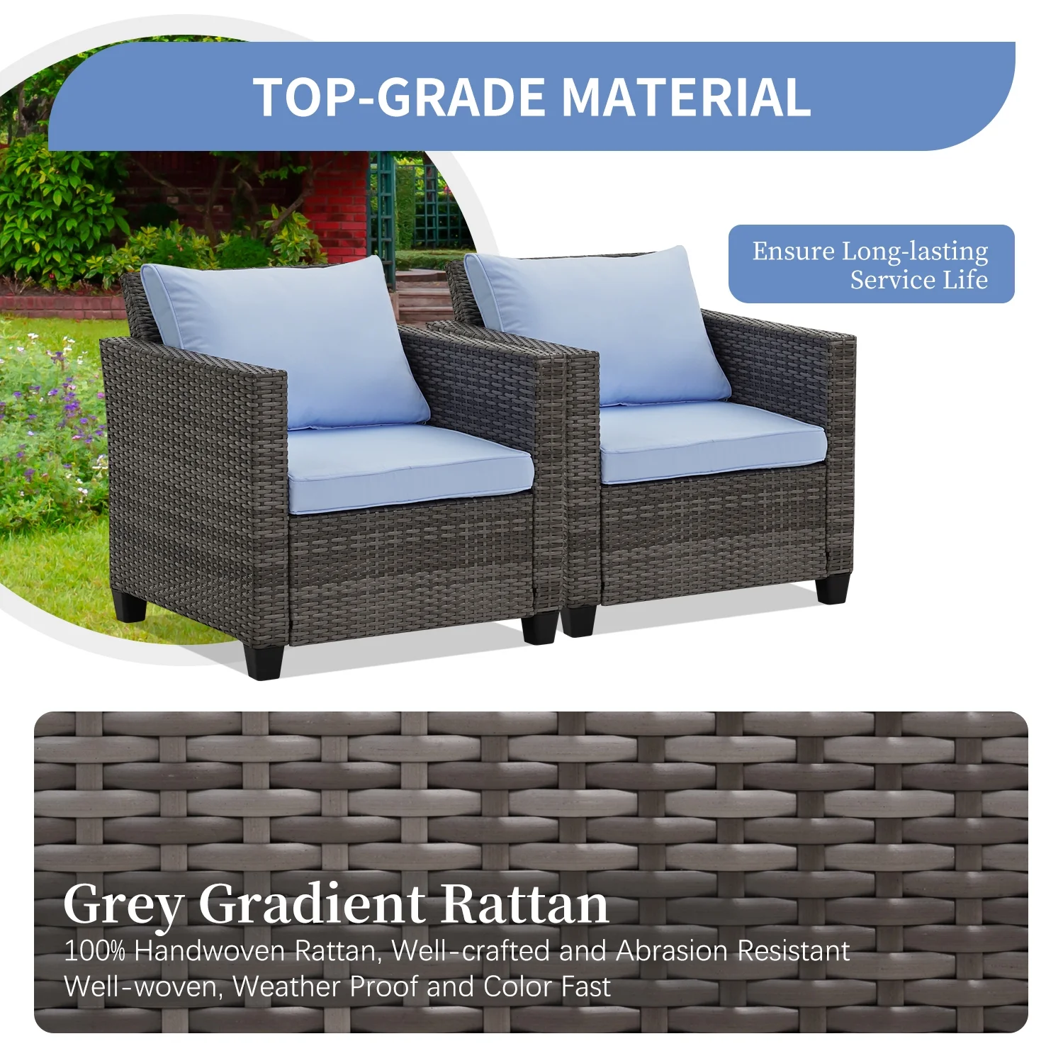 Ainfox 7 Pcs Outdoor Patio Furniture Sofa Set, Grey Rattan Grey Cushion