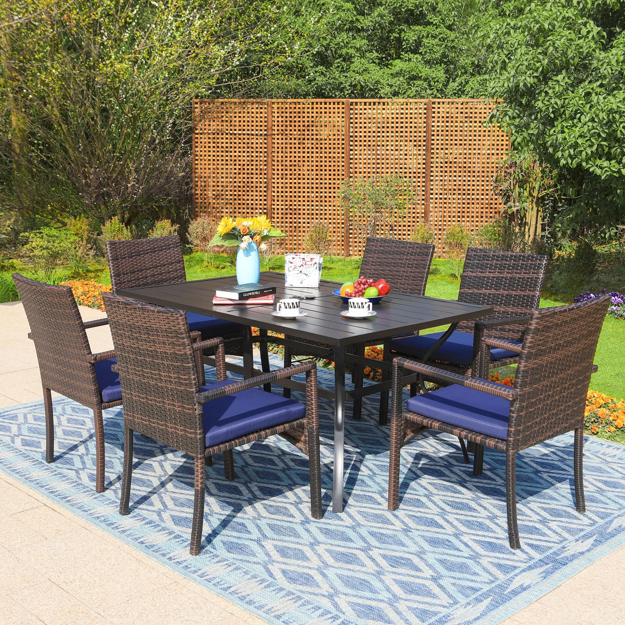 Sophia & William 60" x 38" Outdoor Metal Rectangular Dining Table for 6, Black
