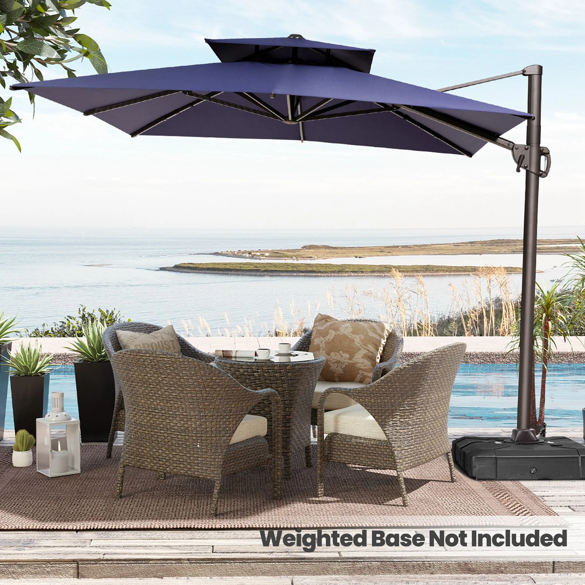 Pellebant 11 ft. x 9 ft. Rectangular Double Top Patio Cantilever Umbrella, Black