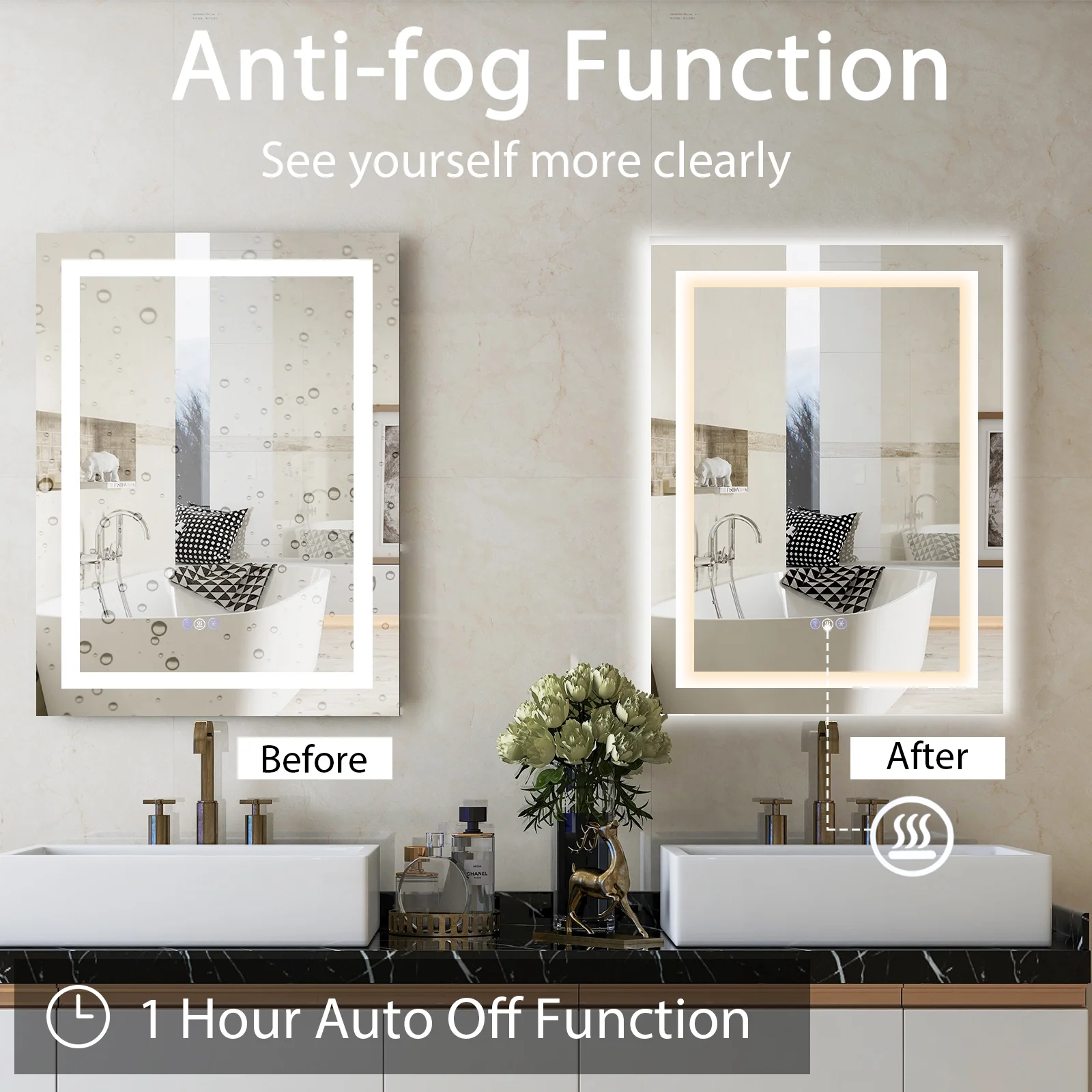 Costway 32'' x 24'' Bathroom Wall Mirror Makeup Mirror with Colorful Light Anti-Fog