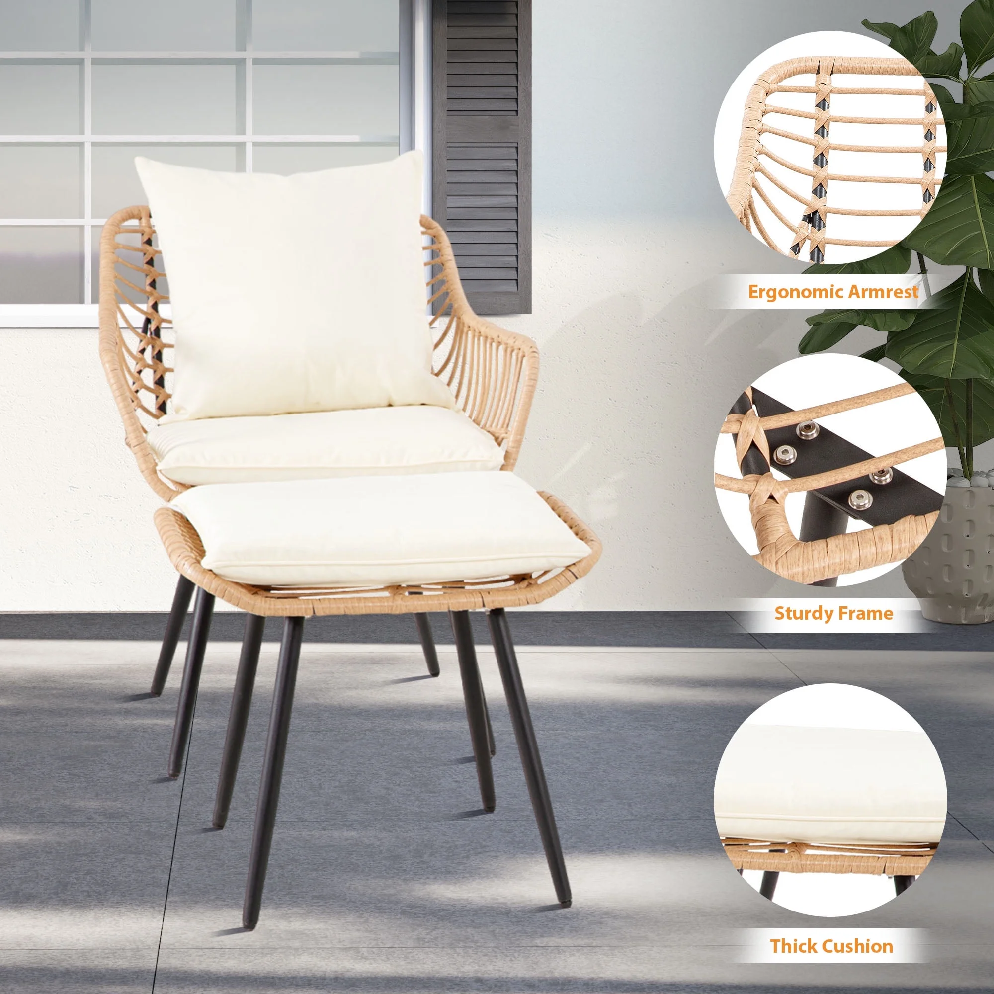 Ainfox 7 Pcs Outdoor Patio Furniture Sofa Set, Grey Rattan Grey Cushion