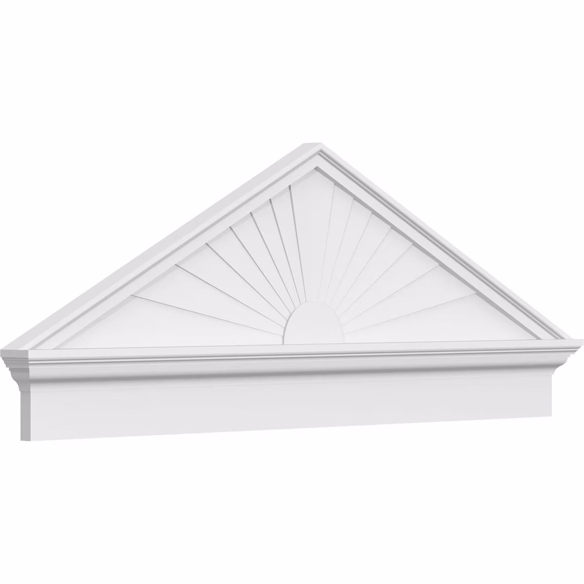 Ekena Millwork 52"W x 19-7/8"H x 2-3/4"P (Pitch 6/12) Peaked Cap Sunburst Architectural Grade PVC Combination Pediment