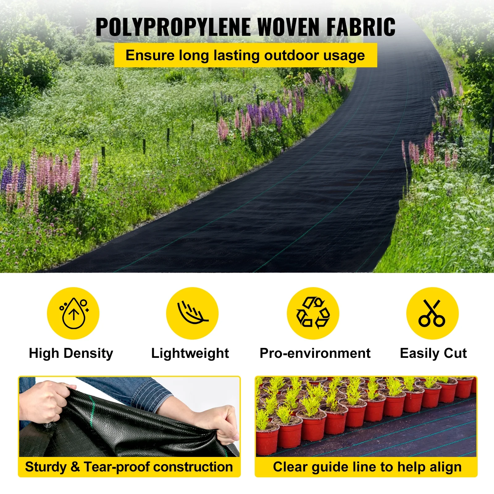 SKYSHALO Heavy Duty Woven Ground Weed Control Fabric, 6ft x 300ft, Black