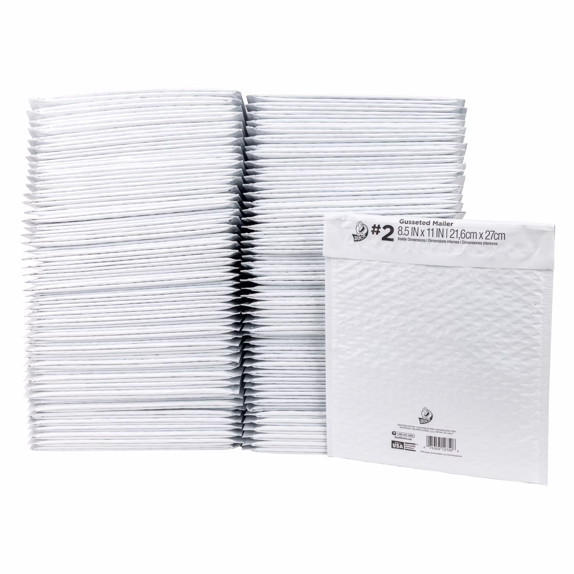 Duck Brand #2 Gusseted Poly Bubble Mailer - White, 100 pk, 8.5 in. x 11 in.