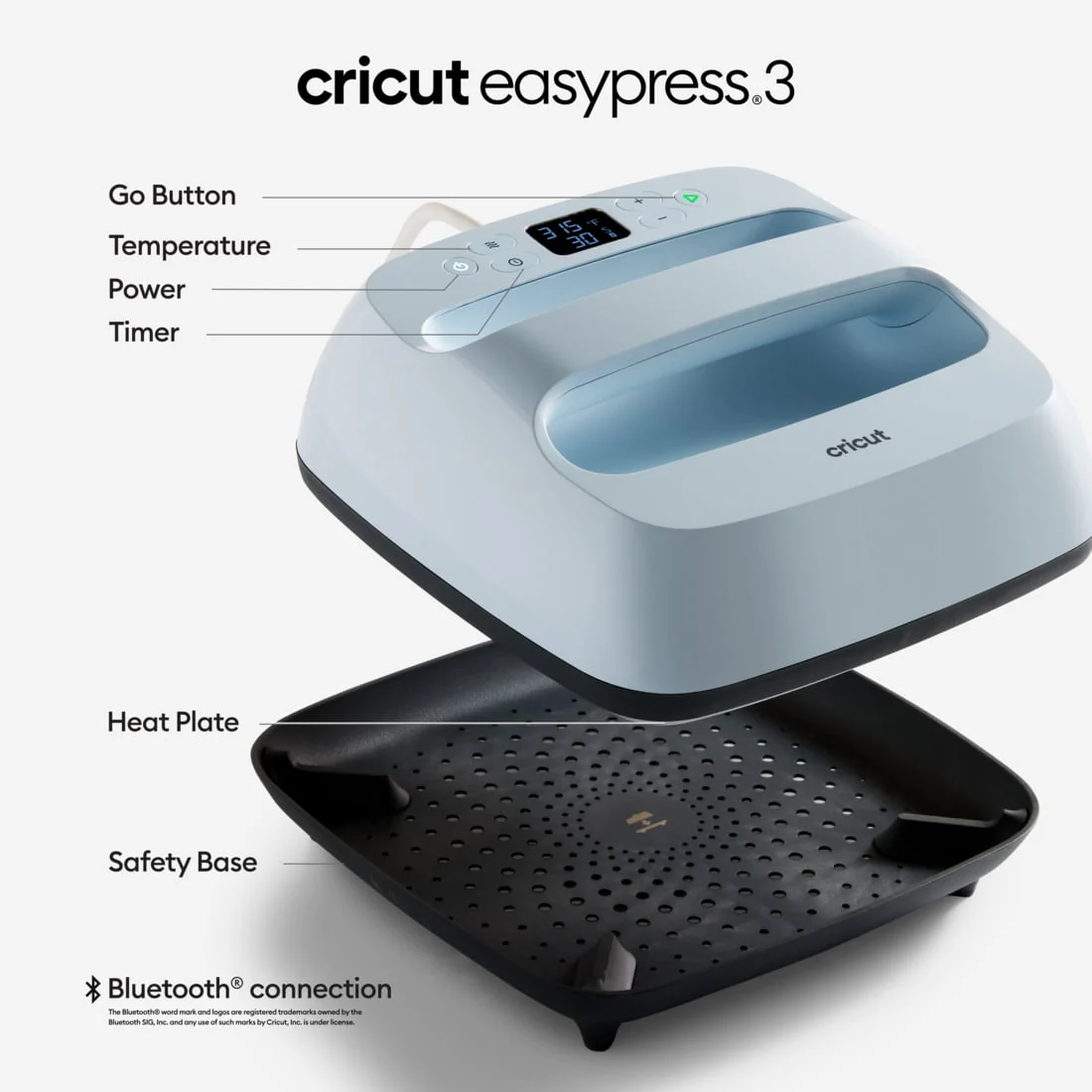 Cricut EasyPress(R) 3 – 9 in x 9 in – Bluetooth(R)-Enabled Handheld Heat Press
