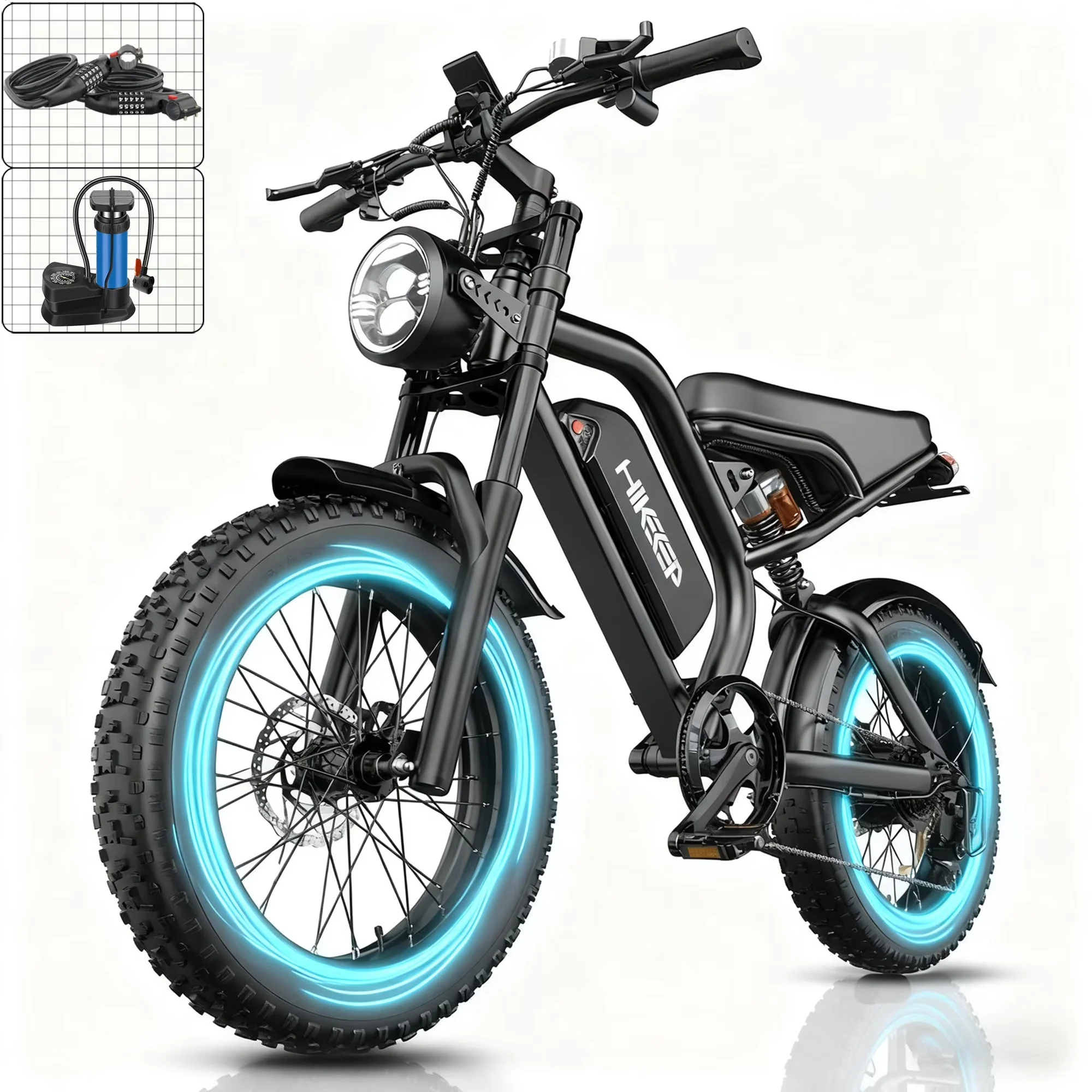 HiKeep Adult Fat Tire Electric Bike, 20 inch, 1500W Peak, 48V 15Ah, Black - K6-L-1.0