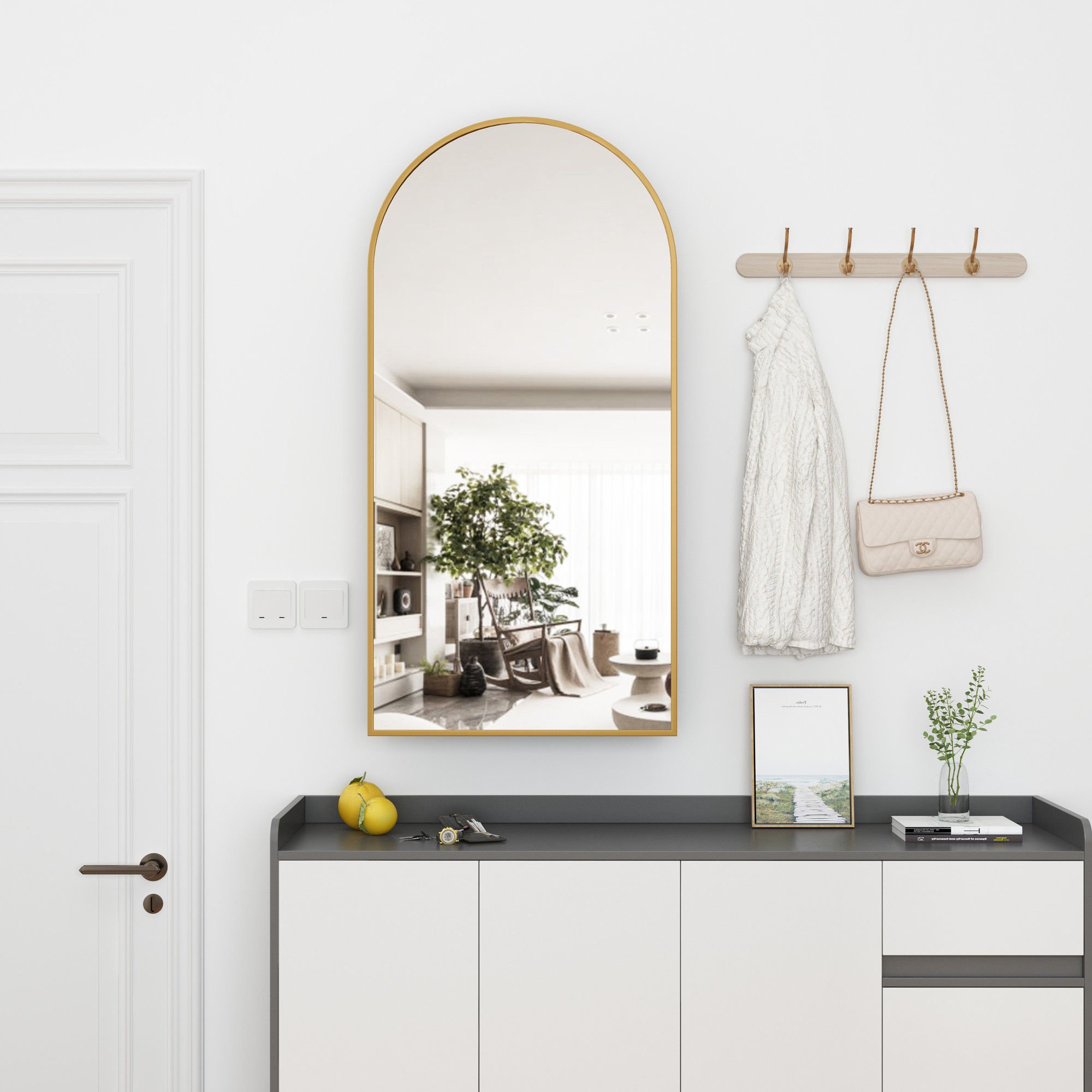 FKWin Arched Bathroom Medicine Cabinet with Mirror - Aluminum Framed Bathroom Mirror with Storage, Black Mirrored Medicine Cabinet, Wall Surface Mounted, 31.4"H x 15.7"W x 3.9"D