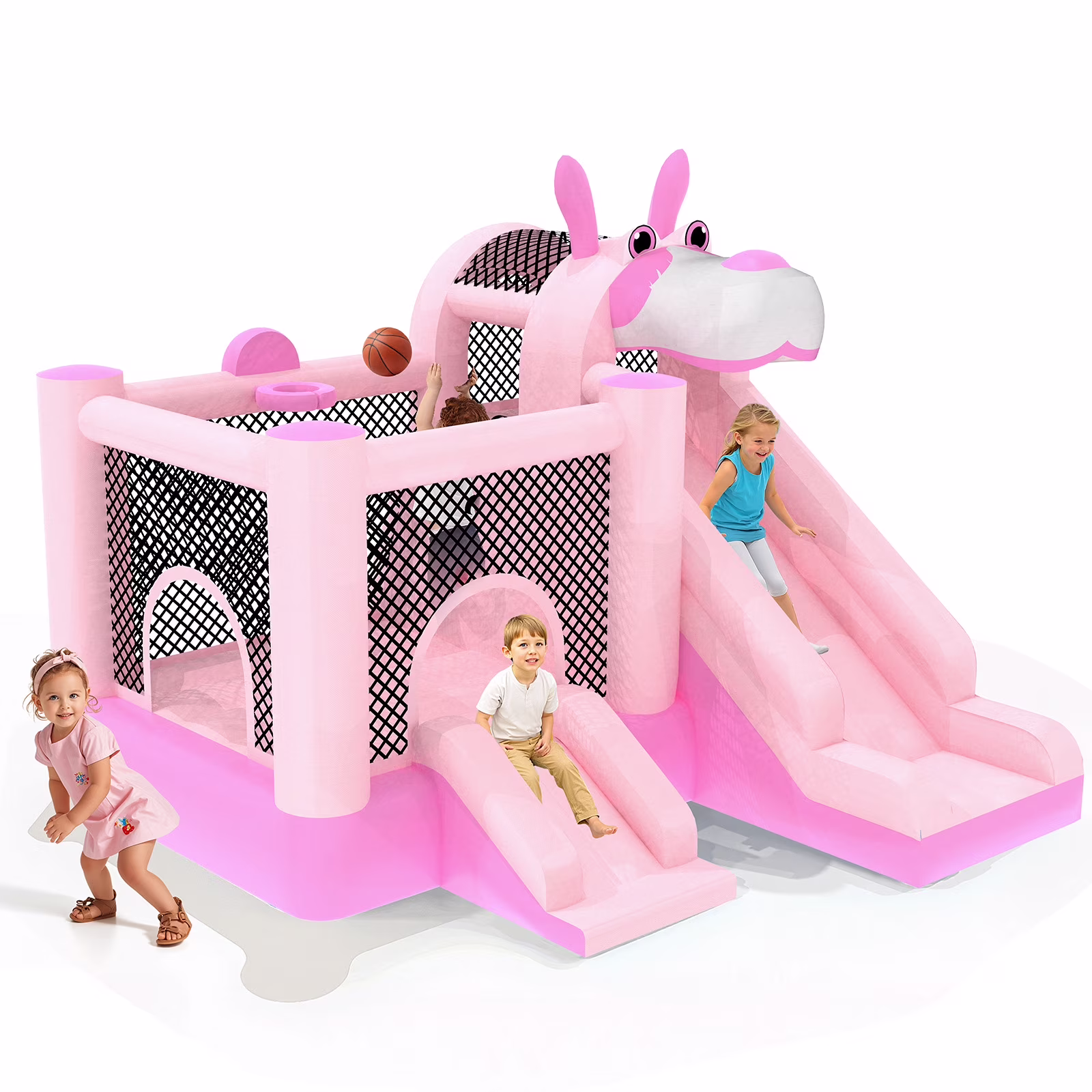 Mukidy 114''x 114'' x 92.5'' Inflatable Bounce Houses for Kids 3-10 with Blower Double Slide and Ball Pit/Indoor Bouncy House, PVC, Child, Teen, Toddler,Blue