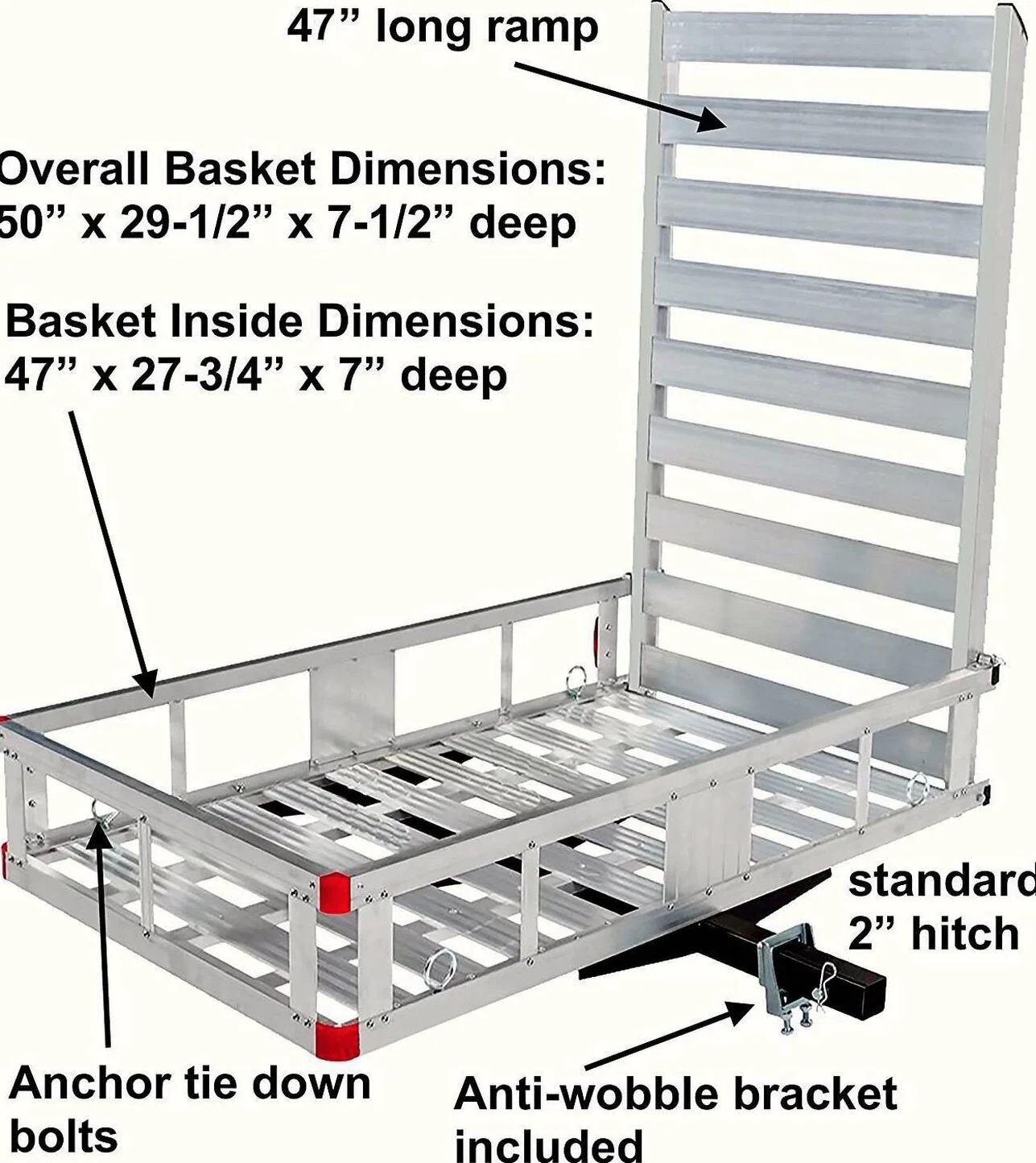 Aluminum Hitch Mount Cargo Carrier With 47 Inch Long Ramp, 1 Pack - 80779