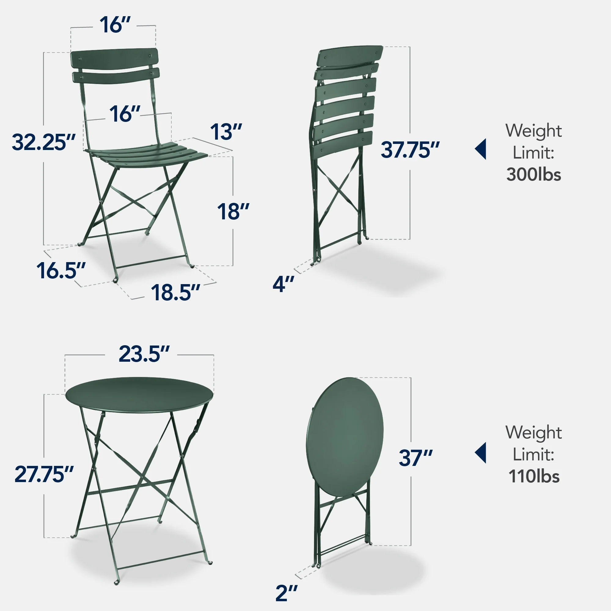 Best Choice Products 3-Piece Small Bistro Set, Folding Patio Furniture Set of 2 Chairs and Table - Black