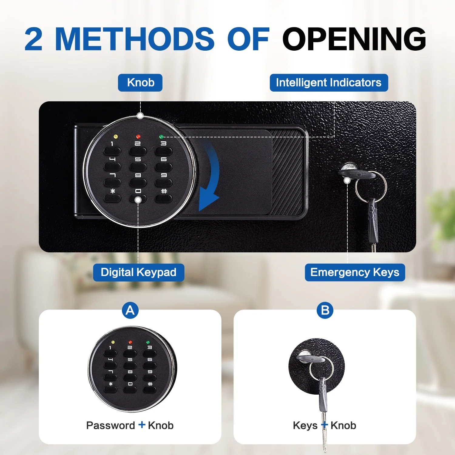 2.0 Cubic Feet Security Safe Box, Dual Alarm System, W/Electronic Digital Keypad, LED Light for Home Office Hotel Use 15"D x 12.2W" x 17.7"H