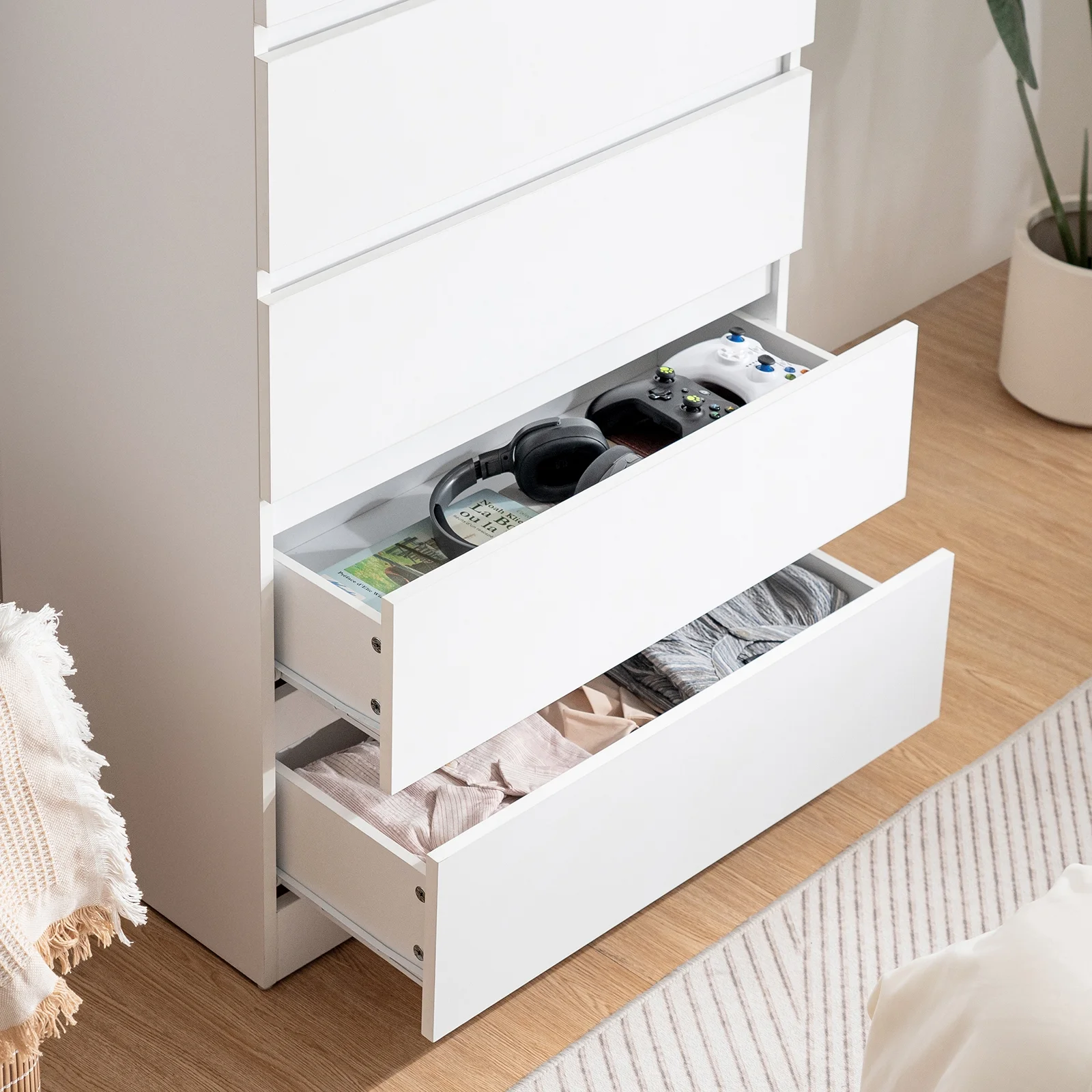 Hommpa Dresser for Bedroom, 48"H White Dresser for Closet, 5 Drawers Tall Wooden Modern Storage Chests of Drawers for Women, Living Room Furniture 27.5"L X 15.7"W X 48"H