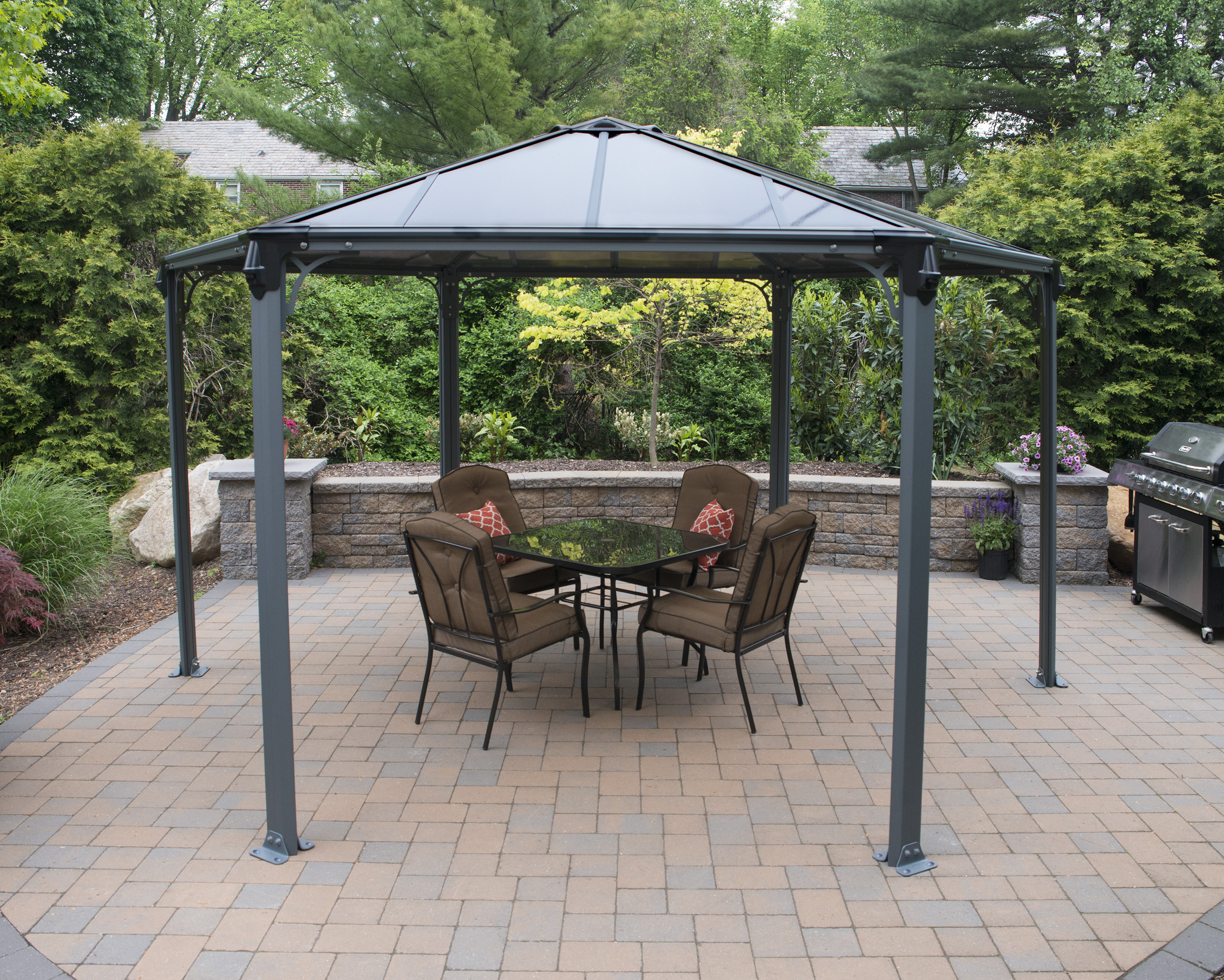 Palram - Canopia Monaco 15' x 13' Polycarbonate/Aluminum Hexagon Gazebo - Gray/Bronze