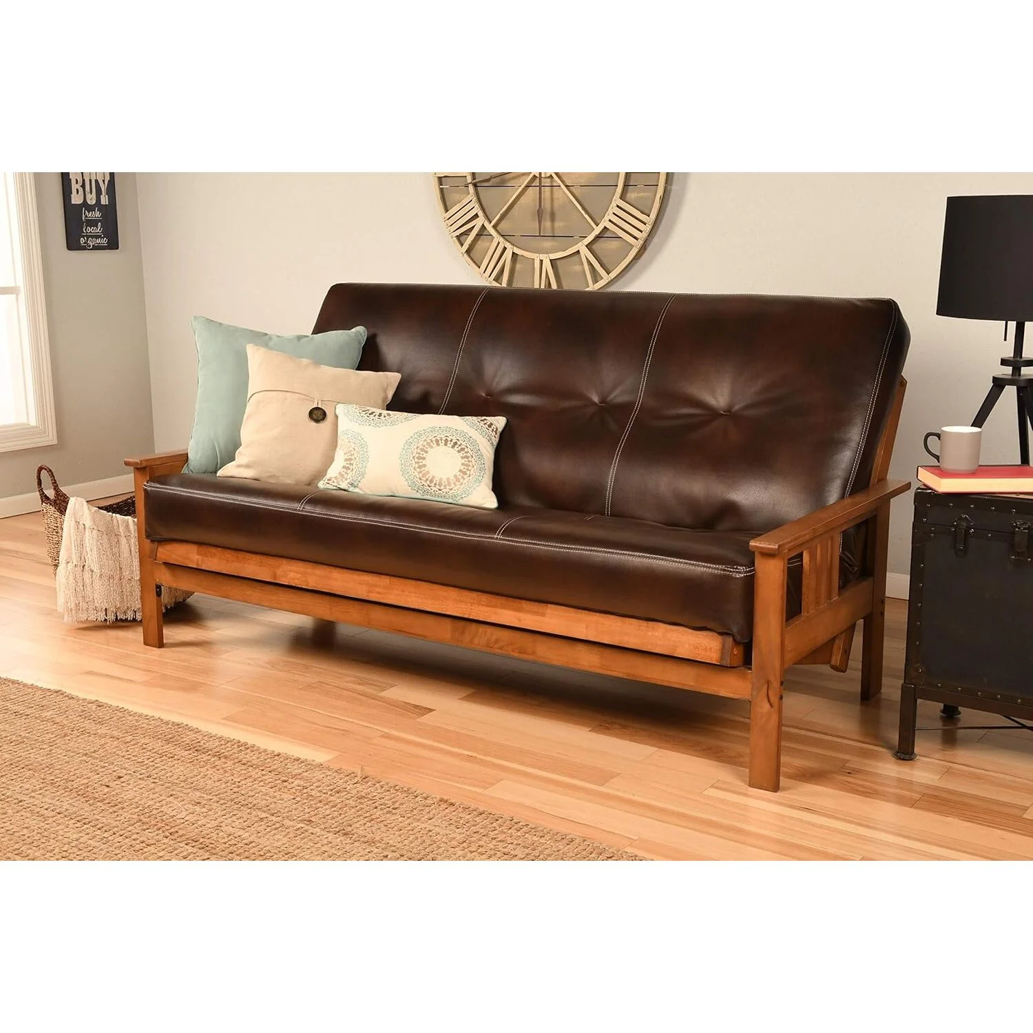 Homestock African Artifacts Full Size Futon Frame Set with Mattress, Easily Converts to Bed, Versatile Design Futon Frame for All Spaces, 33"H x 79"L x 37"D-Color:Linen Charcoal,Size:Barbados