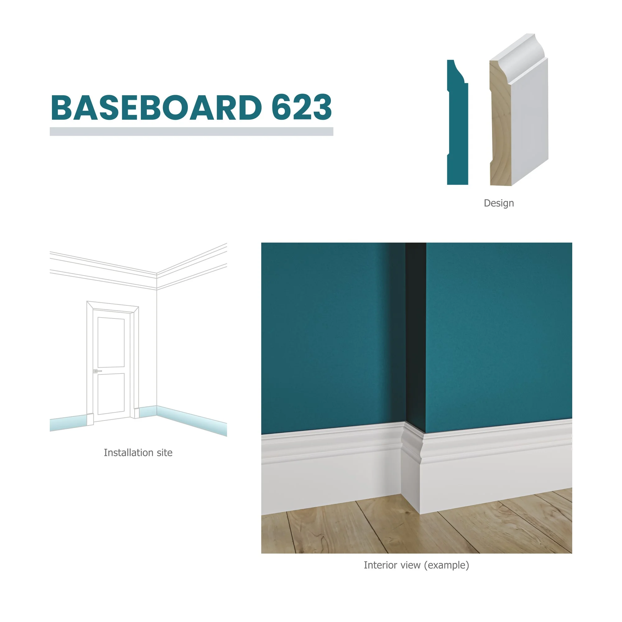 RMB 623 9/16 in.D x 3 1/4 in. W x 96 in. L Primed Finger-Joined Pine Baseboard Molding 10-pcs 80 Ft Total