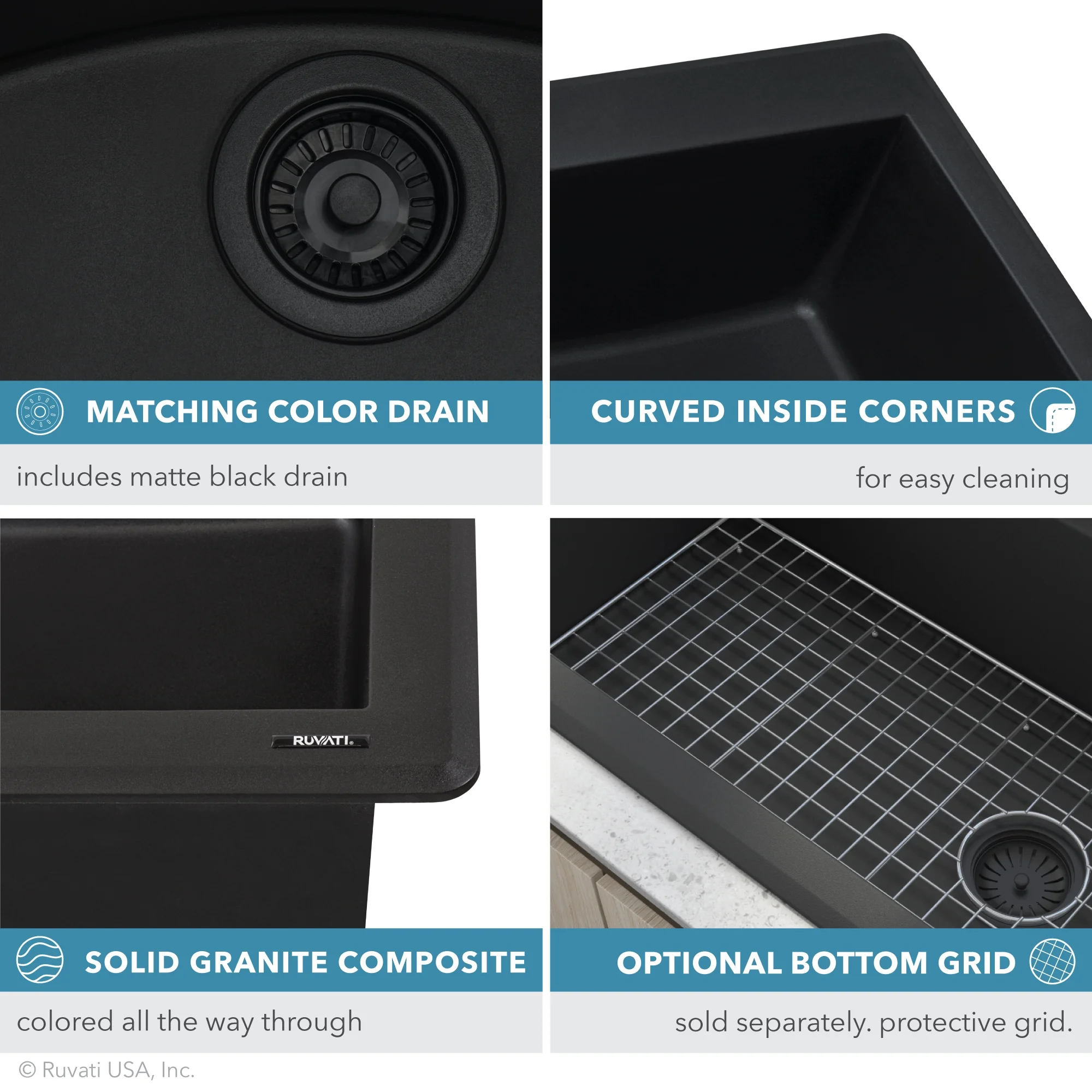 Ruvati RVG1344BK 33 x 22 inch epiGranite Kitchen Sink - Midnight Black