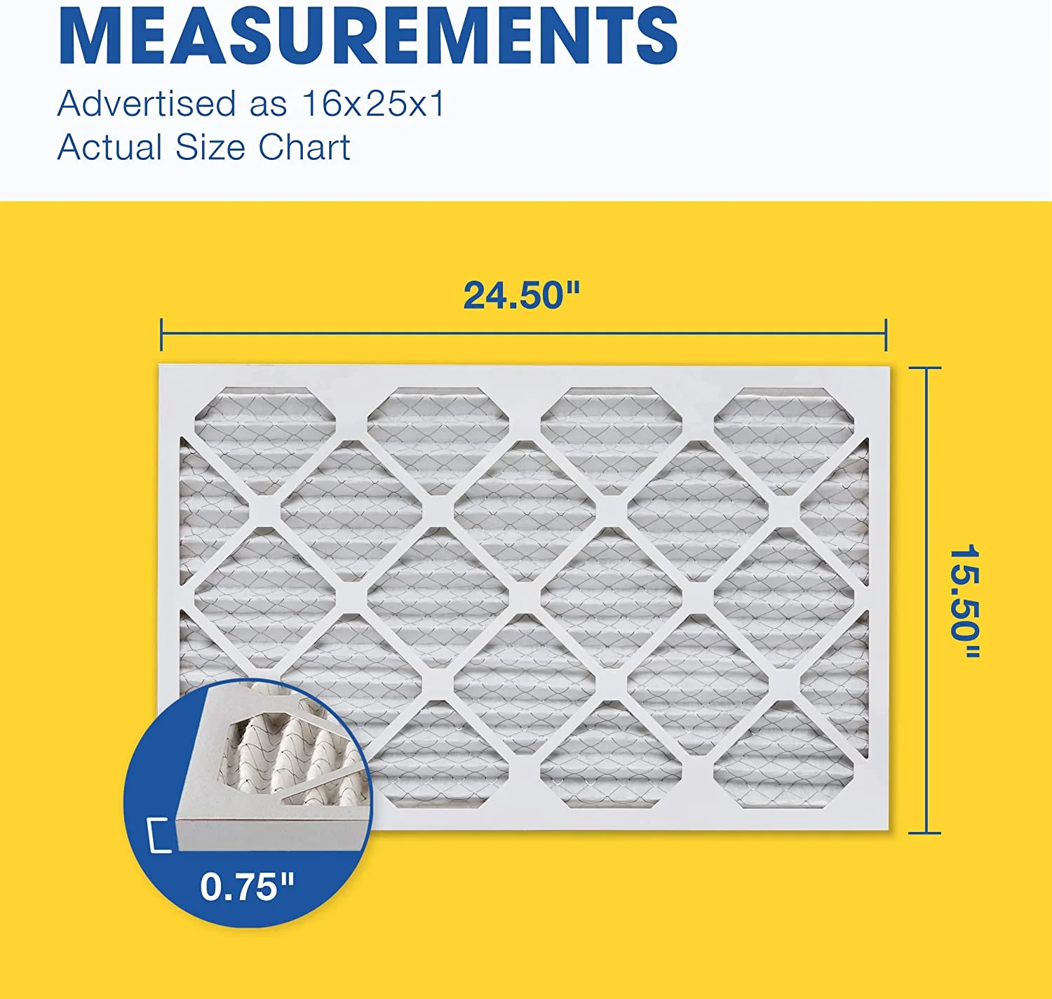 16x25x1 MERV 8 Pleated Air Filter, AC Furnace Air Filter, 12 Pack (Actual Size: 15 3/4" x 24 3/4" x 3/4")