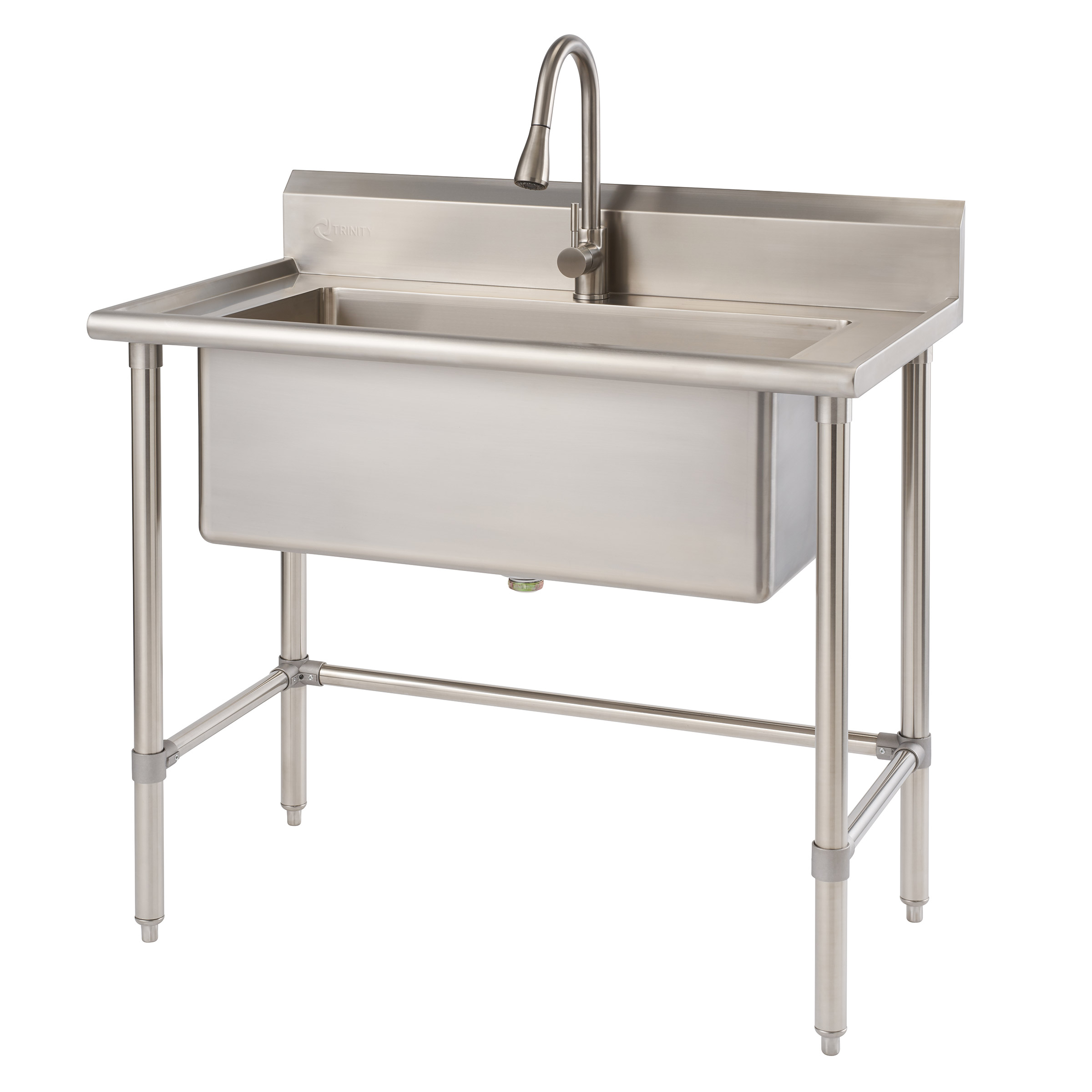 TRINITY 32′ x 16′ Stainless Steel Utility Sink with Pull-out Faucet