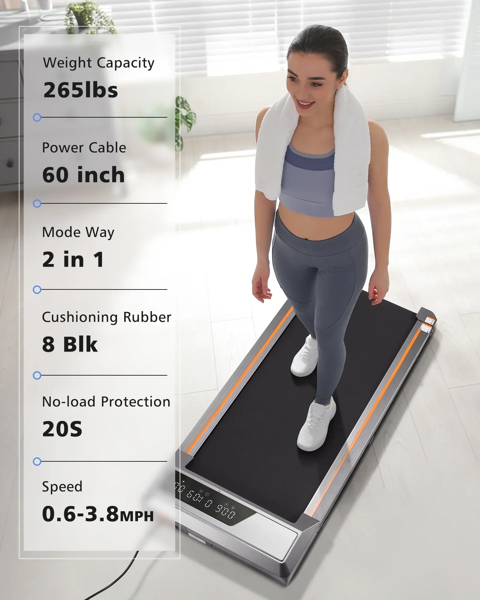 Naipo 2-in-1 Treadmill Walking Pad 2.5HP, 265 lb Capacity - LCD Display
