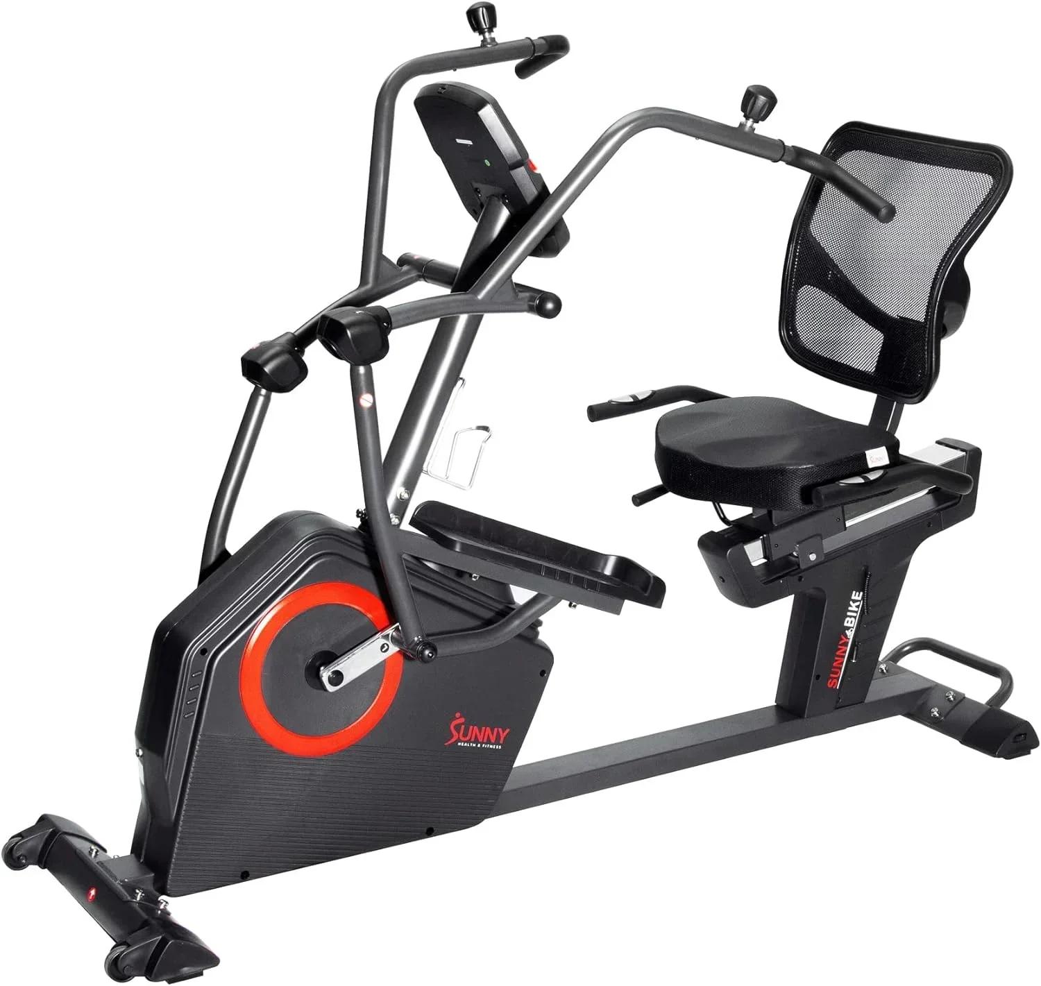 Sunny Health & Fitness Electromagnetic Recumbent Cross Trainer Exercise Elliptical Bike w/Arm Exercisers, Easy Access Seat & Exclusive SunnyFit® App Enhanced Bluetooth Connectivity - SF-RBE4886SMART