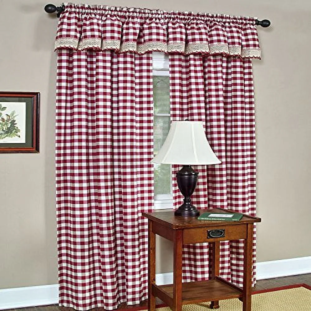 Achim Home Furnishings Valance Buffalo Check Window Curtain, 58" x 14", Burgundy & Ivory