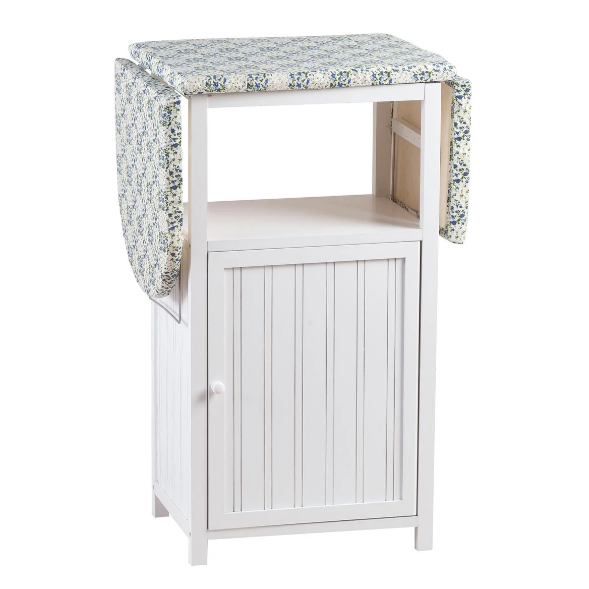 OakRidge Deluxe Ironing Board with Storage Cabinet, Perfect for Small Spaces with Extra Storage, Folding Station, Crafted with 100% Durable Wood, White Design C Measures 36.5" H x 15.5" W x 23" L