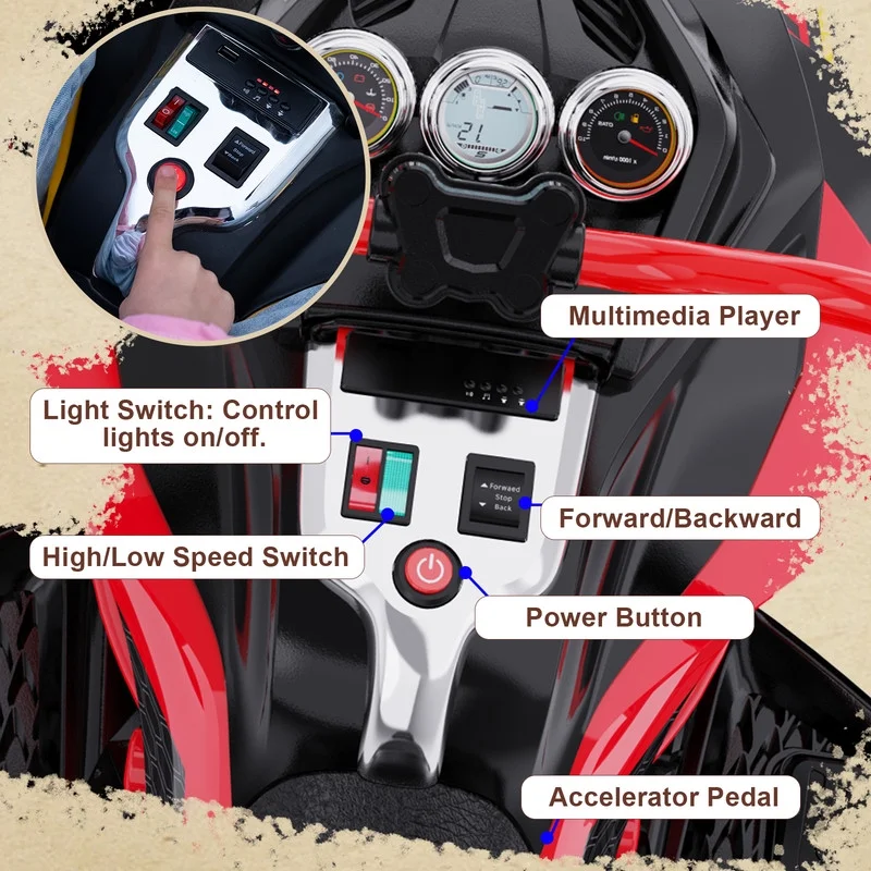 RCB 12V Electric Ride-On,Dual Motors,Music,Up to 5 mph,3 Wheel ATV Style for Kids Ages 3+,Black