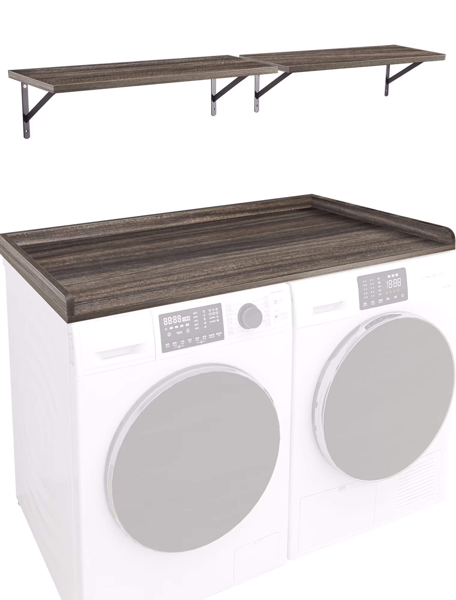 Kaboon Washer Dryer Countertop with Edge Rails, 27.5" x 54", Light Walnut
