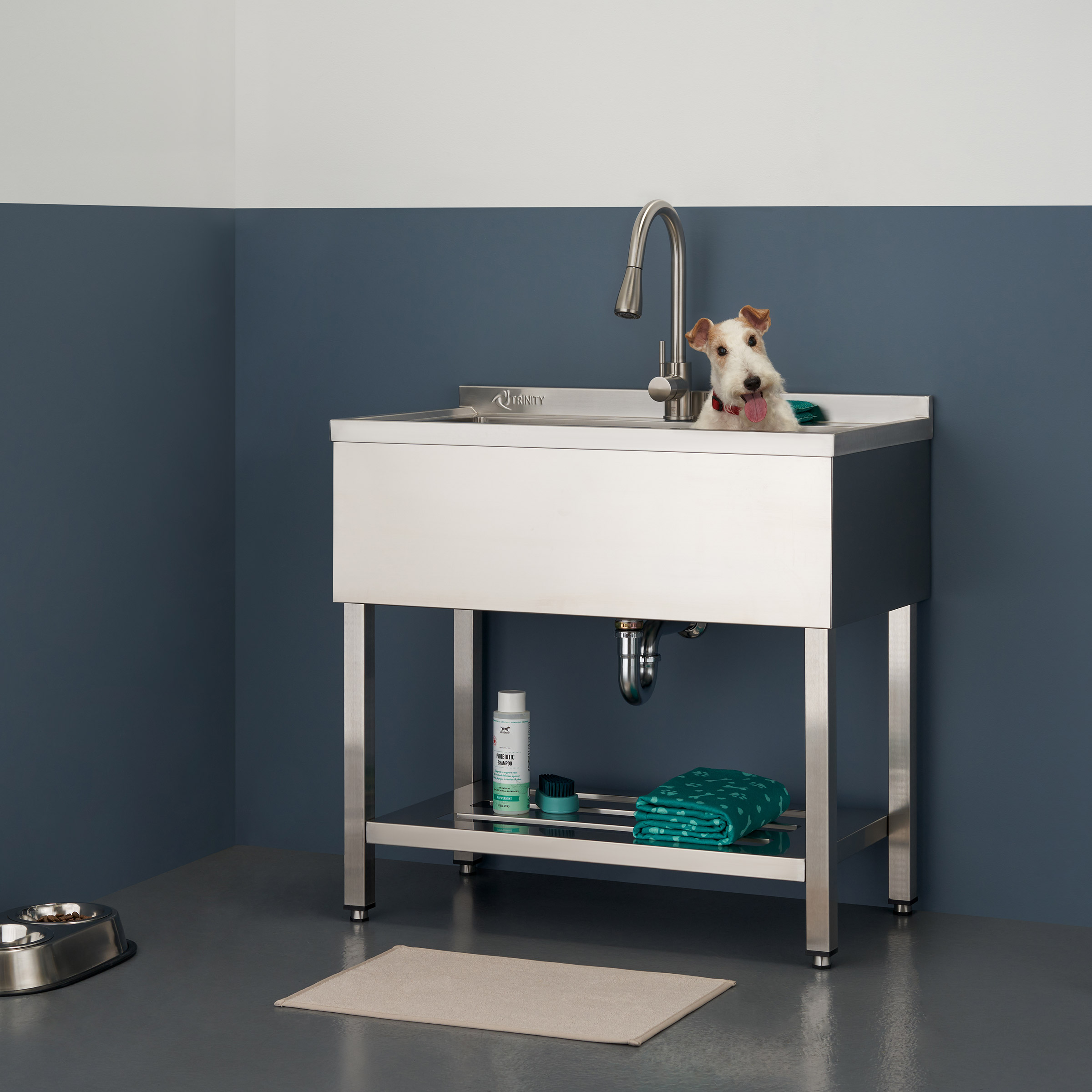 TRINITY 30' x 14' Basin Stainless Steel Utility Sink with Pull-down Faucet